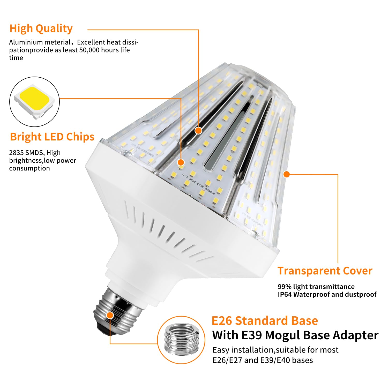 1200W Equivalent Led Corn Light Bulbs,18000 Lumen Led Corn Bulb 120W 5000K Daylight White Lamp,E26/E39 Medium Mogul Base,2-Pack