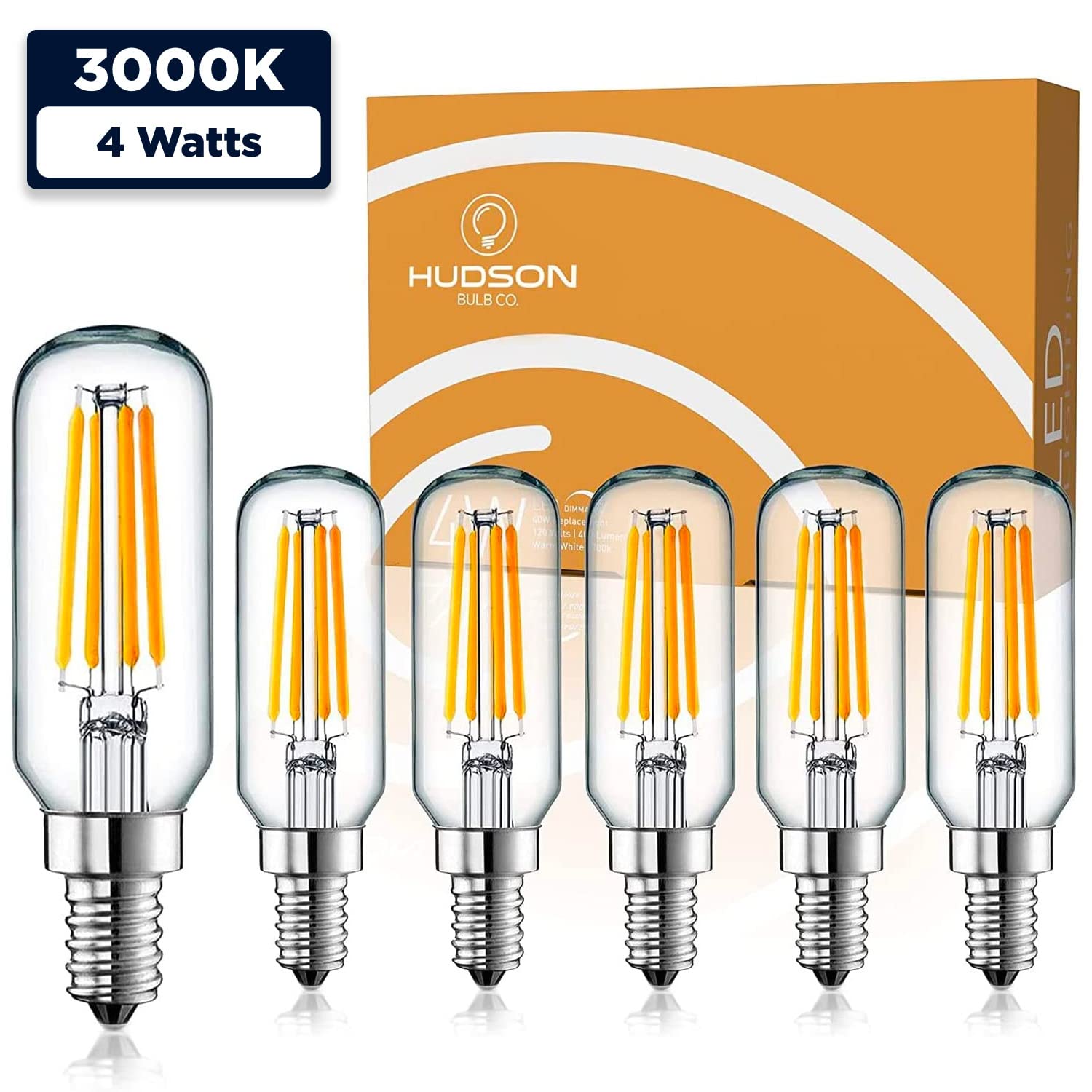 Hudson Bulb Co. 4W Led Candelabra Bulbs - 3000K Dimmable T6/U, 6 Pack, E12 Small Base, Warm White, Ul Listed