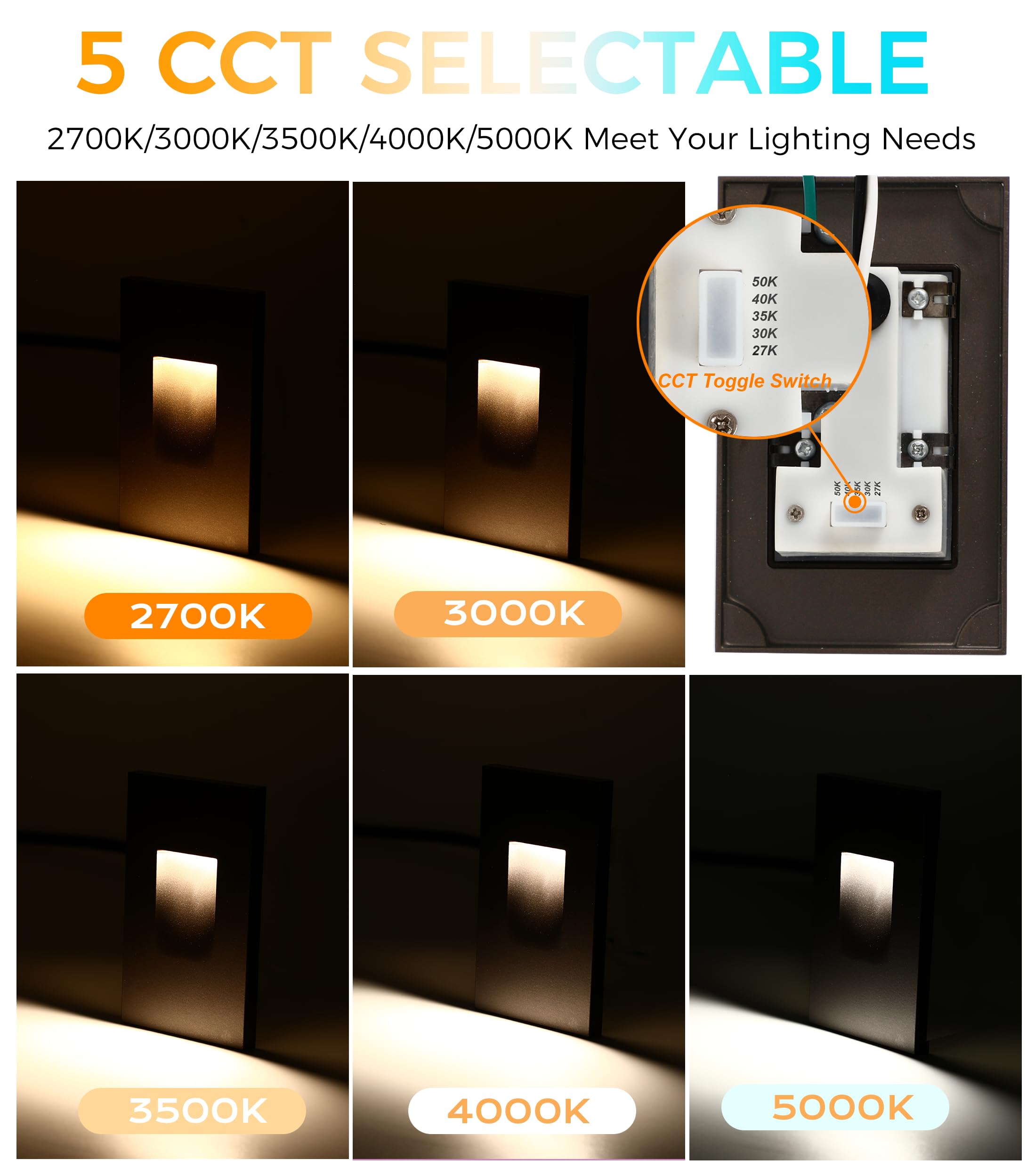 CLOUDY BAY LED Step Light 5 Color Dimmbale 3W 35lm Oil Rubbed Bronze Model CBST004ORB5C-6PK