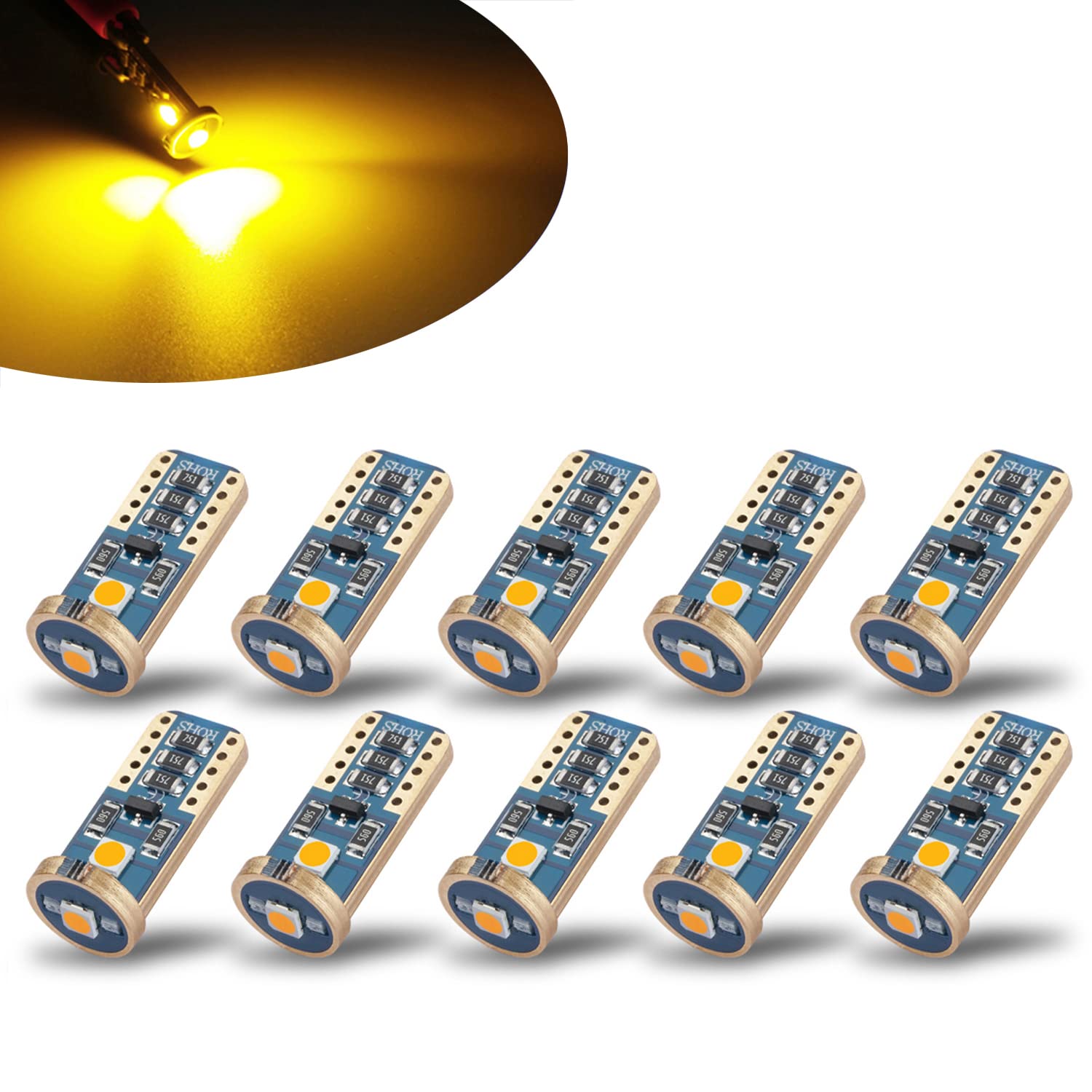 iBrightstar T10 168 194 LED Bulbs - Amber, Aluminum, for Car Interior Dome Map Door Courtesy License Plate Lights