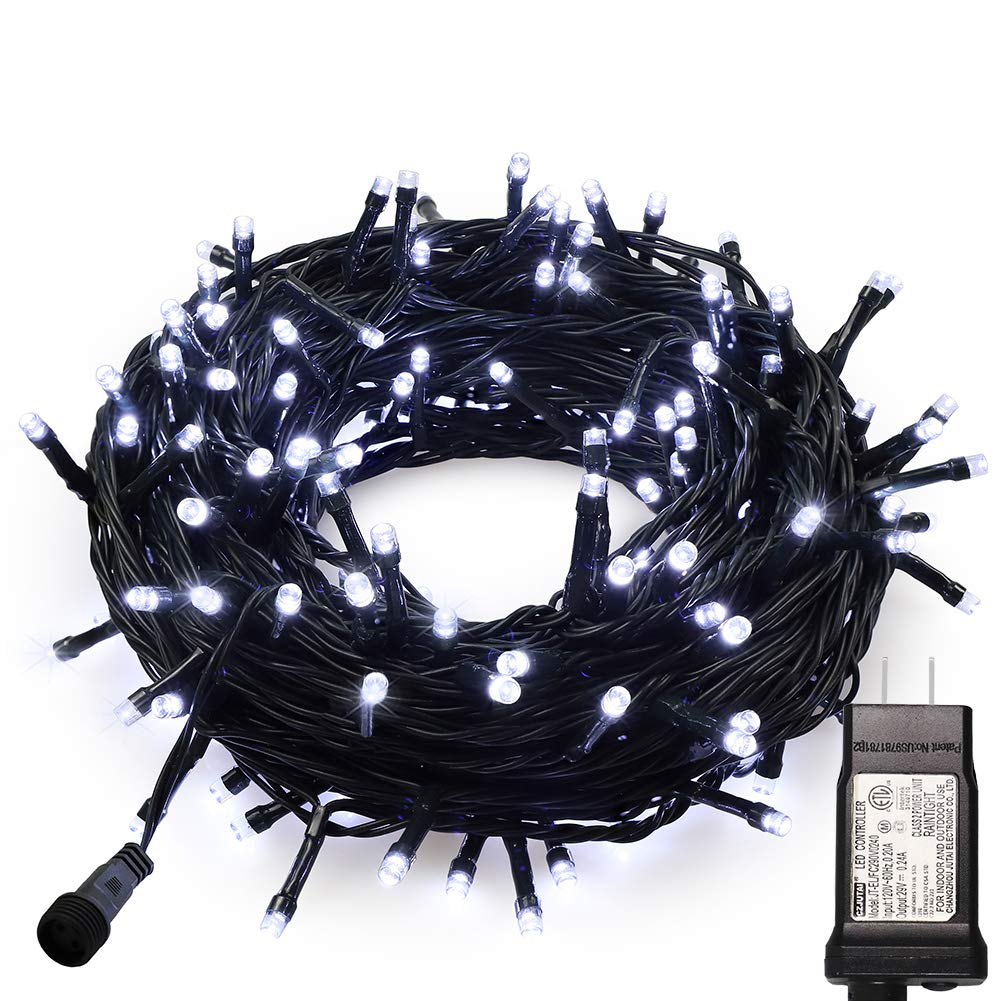 Hopolon String Lights, 33FT 100 LEDs, Green Wire, Waterproof, 8 Modes, 30V UL Certified, Cool White, Model QX-U-O-S-100-W-C