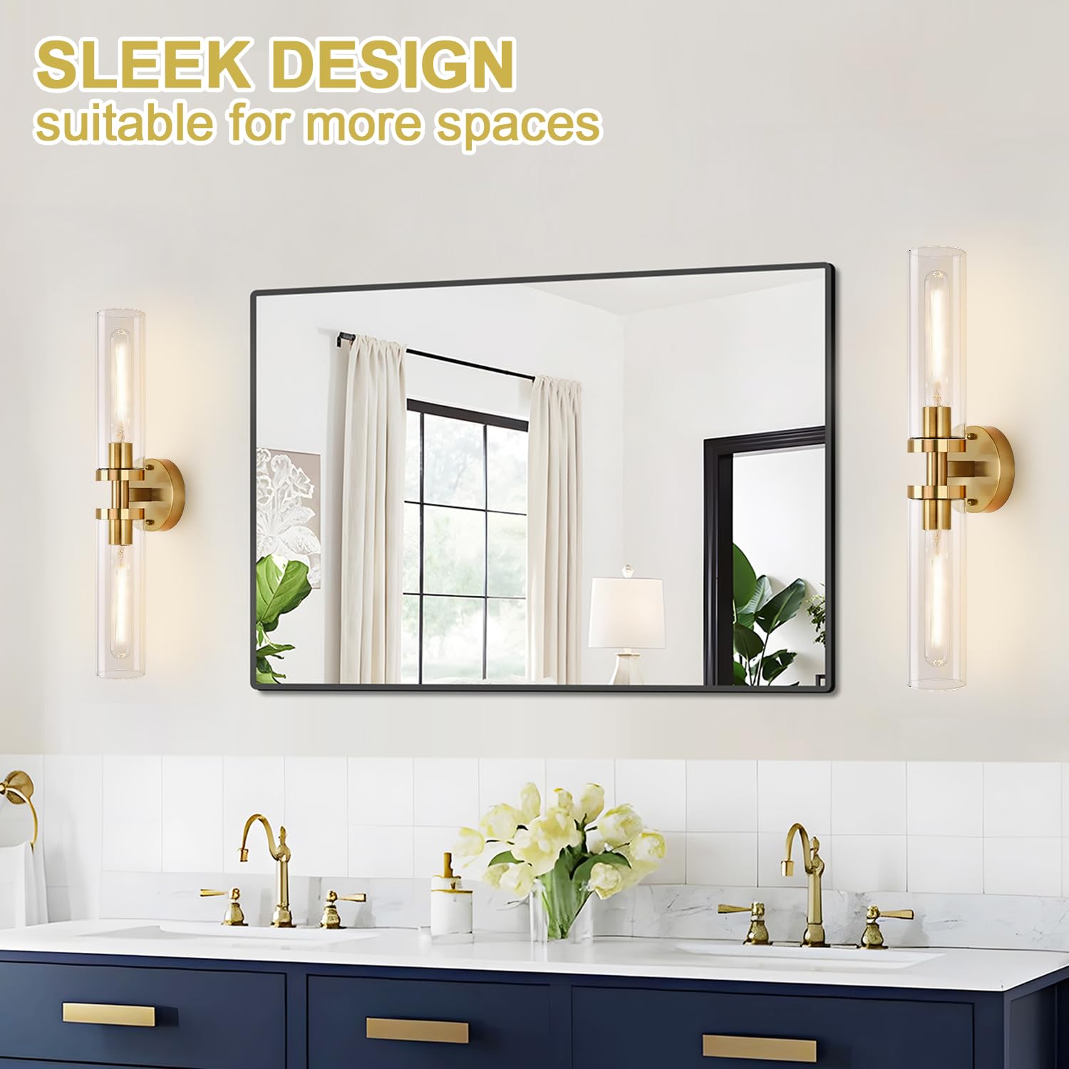 Wall Sconces Set Of Two, Hardwired Brushed Gold Bathroom Sconces Wall Lighting With Clear Glass, Modern Sconces Wall Decor Set O