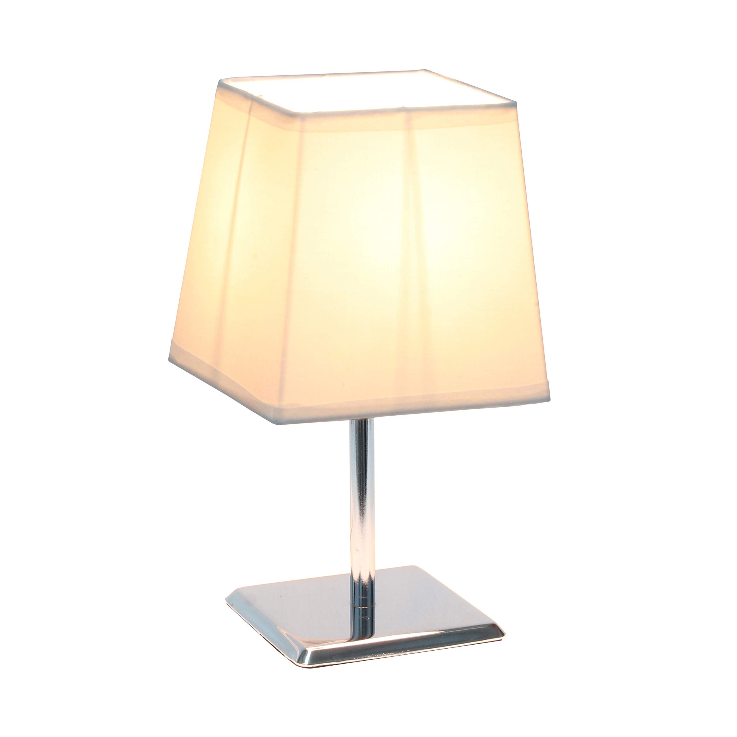 Simple Designs Mini Table Lamp, Lt2062-Wht, Metal, White, Squared Empire Fabric Shade, Pack Of 1
