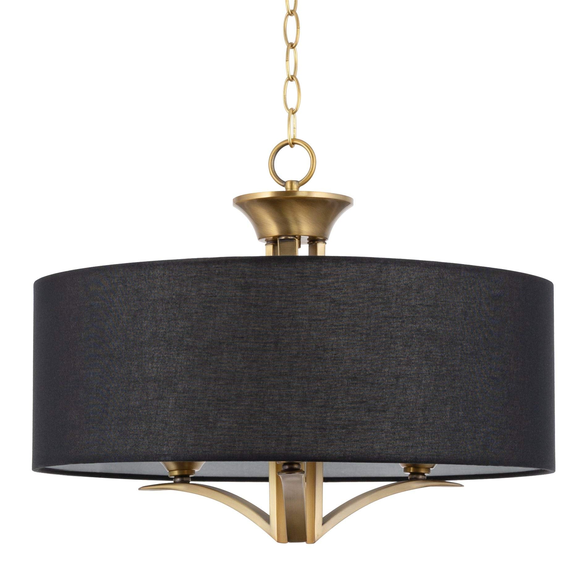 Kira Home Alondra 20'' Modern 3-Light Drum Chandelier + Black Fabric Shade, Adjustable Height, Warm Brass Finish