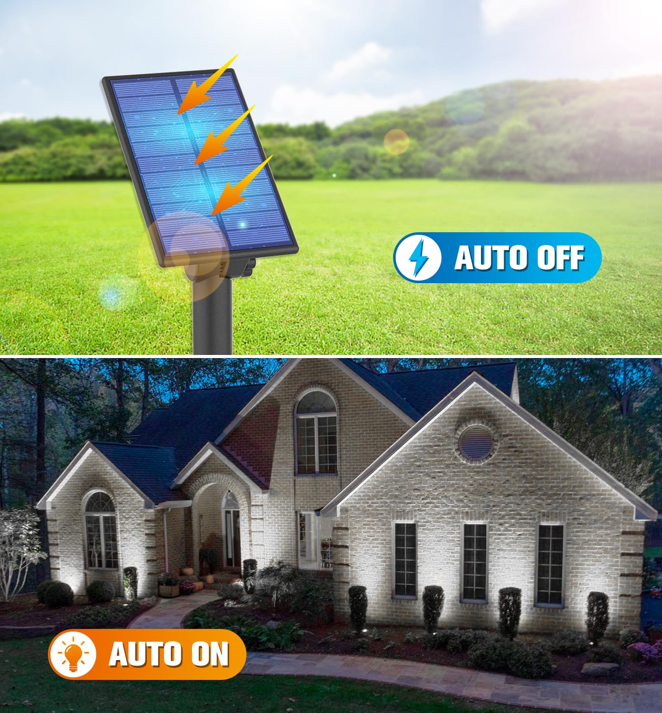 APONUO Solar Spot Lights Outdoor, Metal, IP65 Waterproof, Auto On/Off, 1-in-1, Cool White, 9.8ft Cable, Ideal for Garden and Pathway