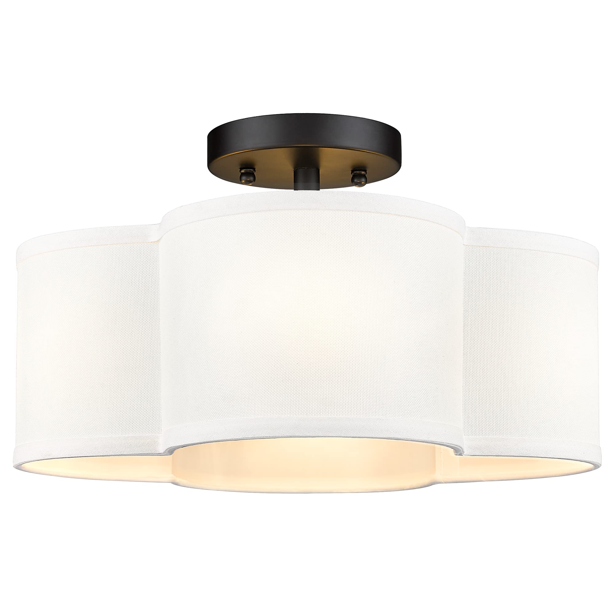 Audickic Black Semi Flush Mount Ceiling Light, Close To Ceiling Light Fixtures With Fabric Shade In Quatrefoil Shape, Farmhouse 13-Inch Ceiling Light For Kitchen Hallway Bedroom, Ad-22007-4Sf-Bk