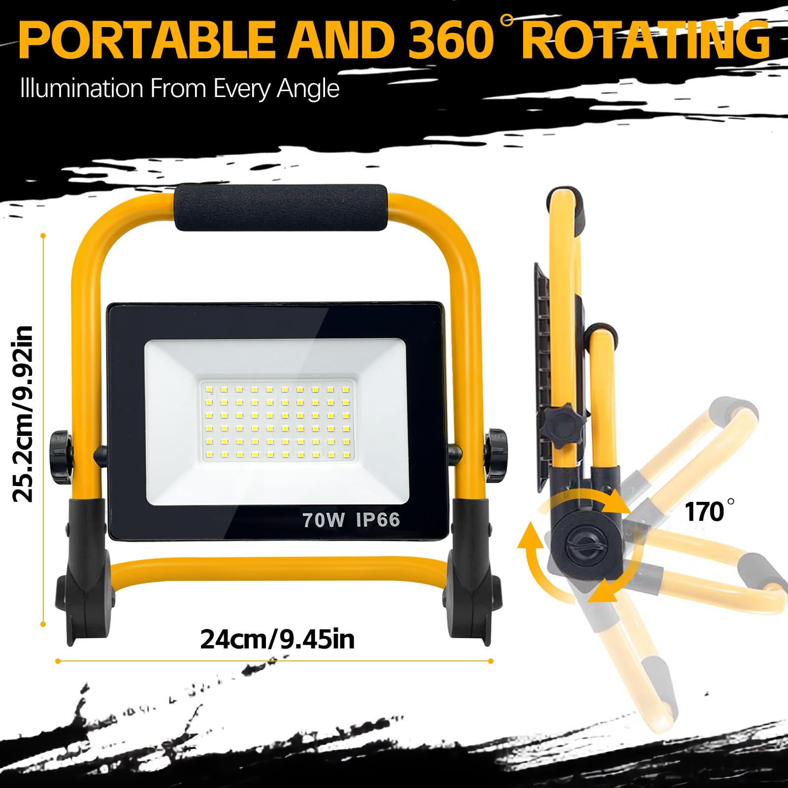 10000Lumen Led Work Lights With Stand -1 Head Portable Work Light On Stand - Ip66 Waterproof Tripod Worklights For Outdoor Indoo