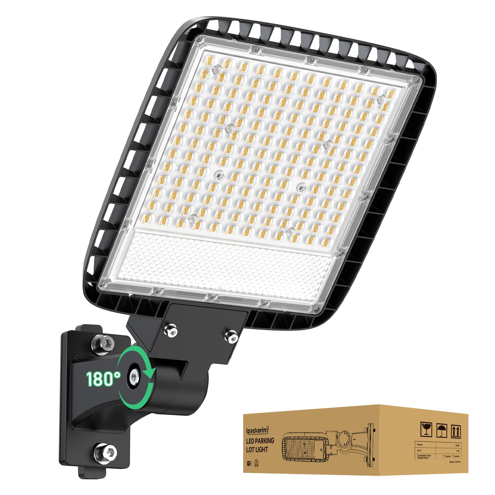 Ipackorin LED Parking Lot Lights Outdoor - 200W 120V Wall Mount Pole Light Dusk to Dawn - 5000K 30000LM Adjustable Security Ligh
