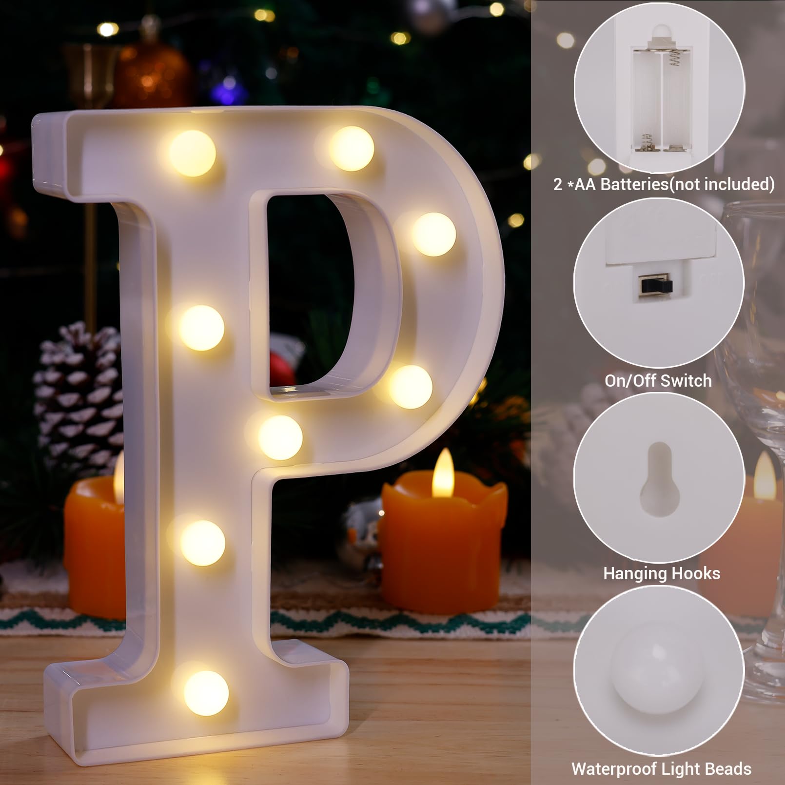 Tronsboo Led Marquee Sign Light Up Letters, Alphabet Light Up Letters Sign, Battery Powered Led Letter Lights For Night Light, Wedding, Birthday, Party, Christmas Or Home Decor (Letter P)