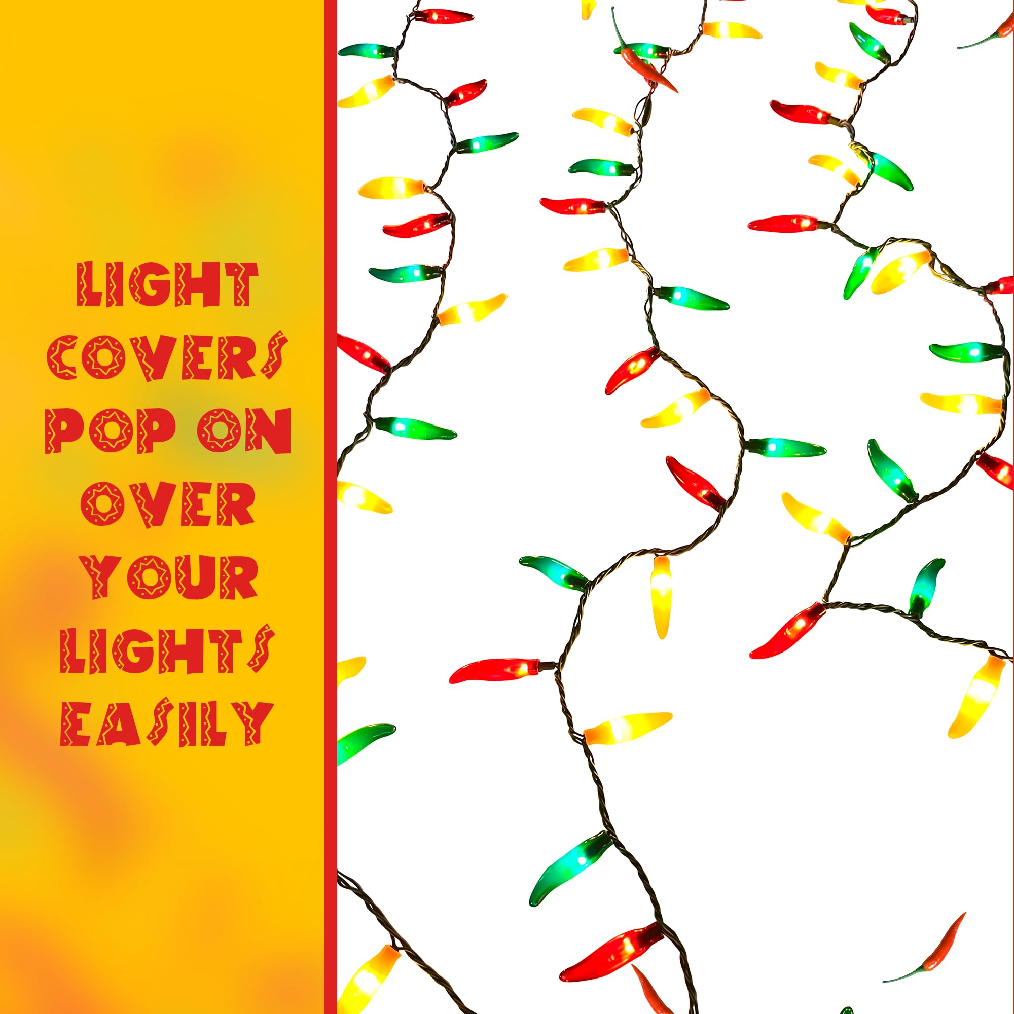 LET'S FIESTA Chili Pepper Light Covers - 50 Vinyl Covers for LED String Lights - Multicolor Indoor/Outdoor Fiesta Decorations