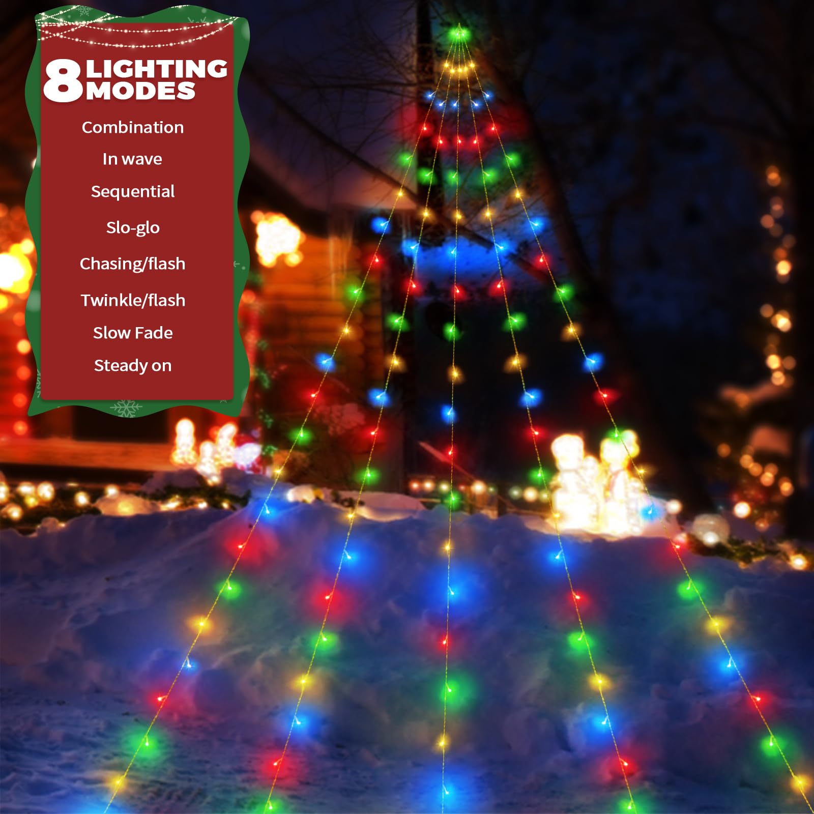 Large Size 16.5Ft Solar String Lights Outdoor, 8 Modes Solar Christmas Tree Lights, Outdoor Solar Christmas Lights Decortions For Eaves, Tree, Patio (Colorful).