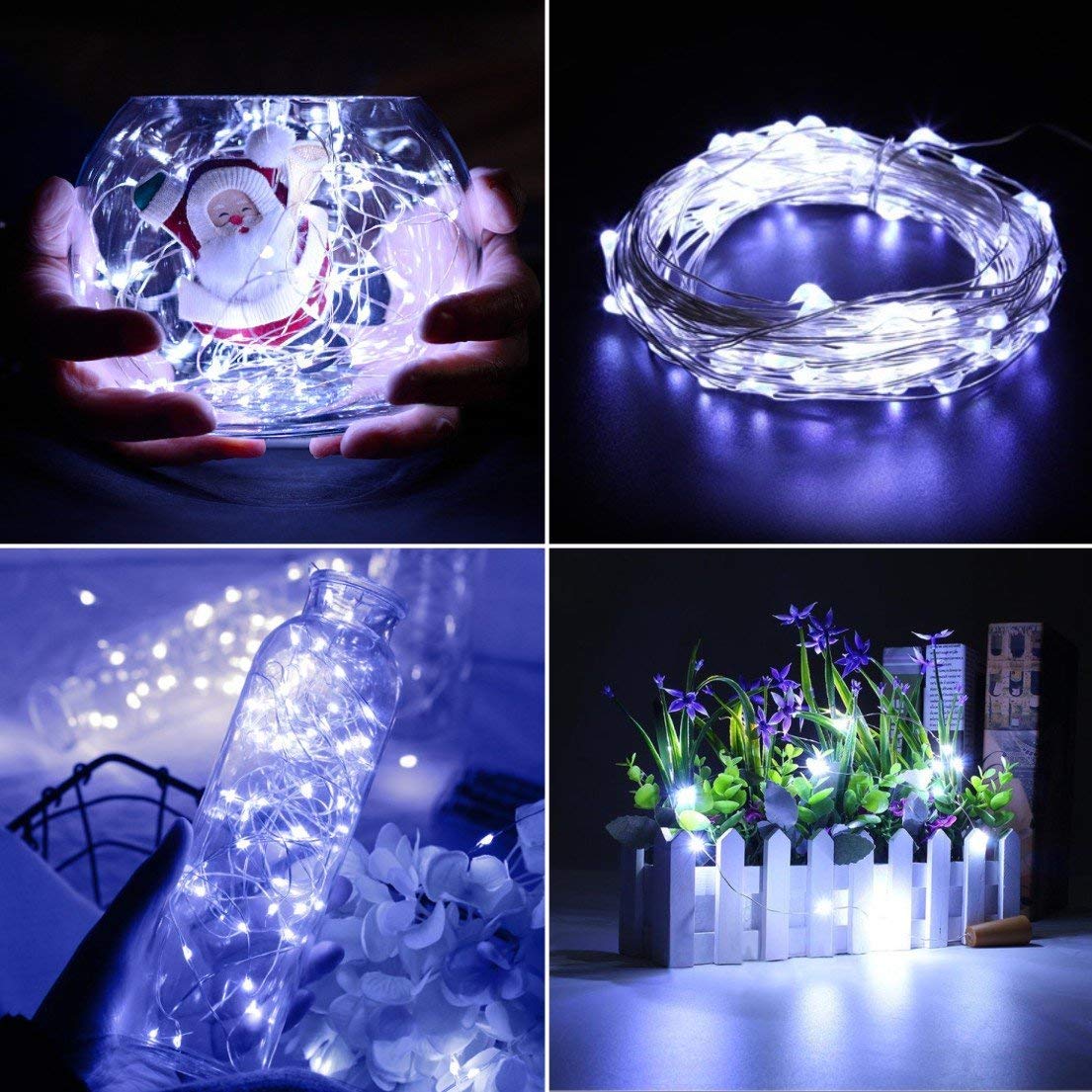 XINKAITE Fairy String Lights, 30 Micro LEDs, 10Ft Silver Wire, Battery Operated, Cold White, Model TKD-LED024