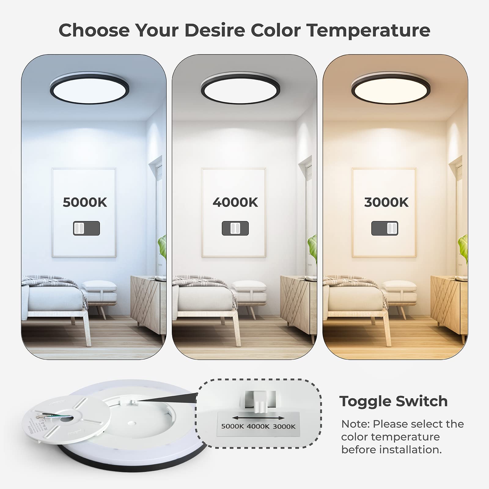 Matane 2Pack Led Flush Mount Ceiling Light Fixture With Night Light, 12Inch 24W 2400Lm 3000K/4000K/5000K Selectable, Dimmable Le