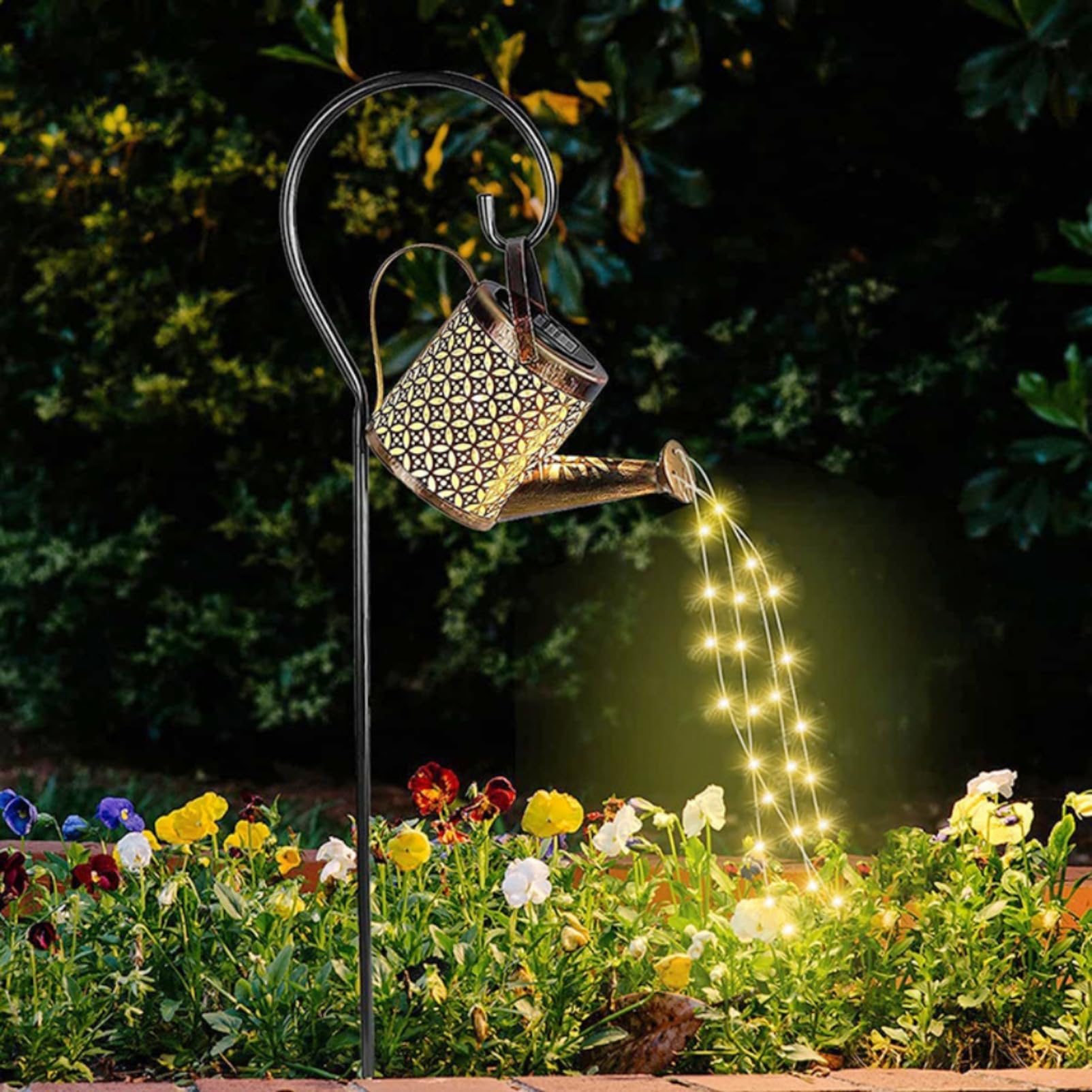 Watering Can with Lights, Solar Lights for Outdoor Garden Art Decor Hanging Solar Lanterns, Metal Waterproof for Walkway Yard Pa