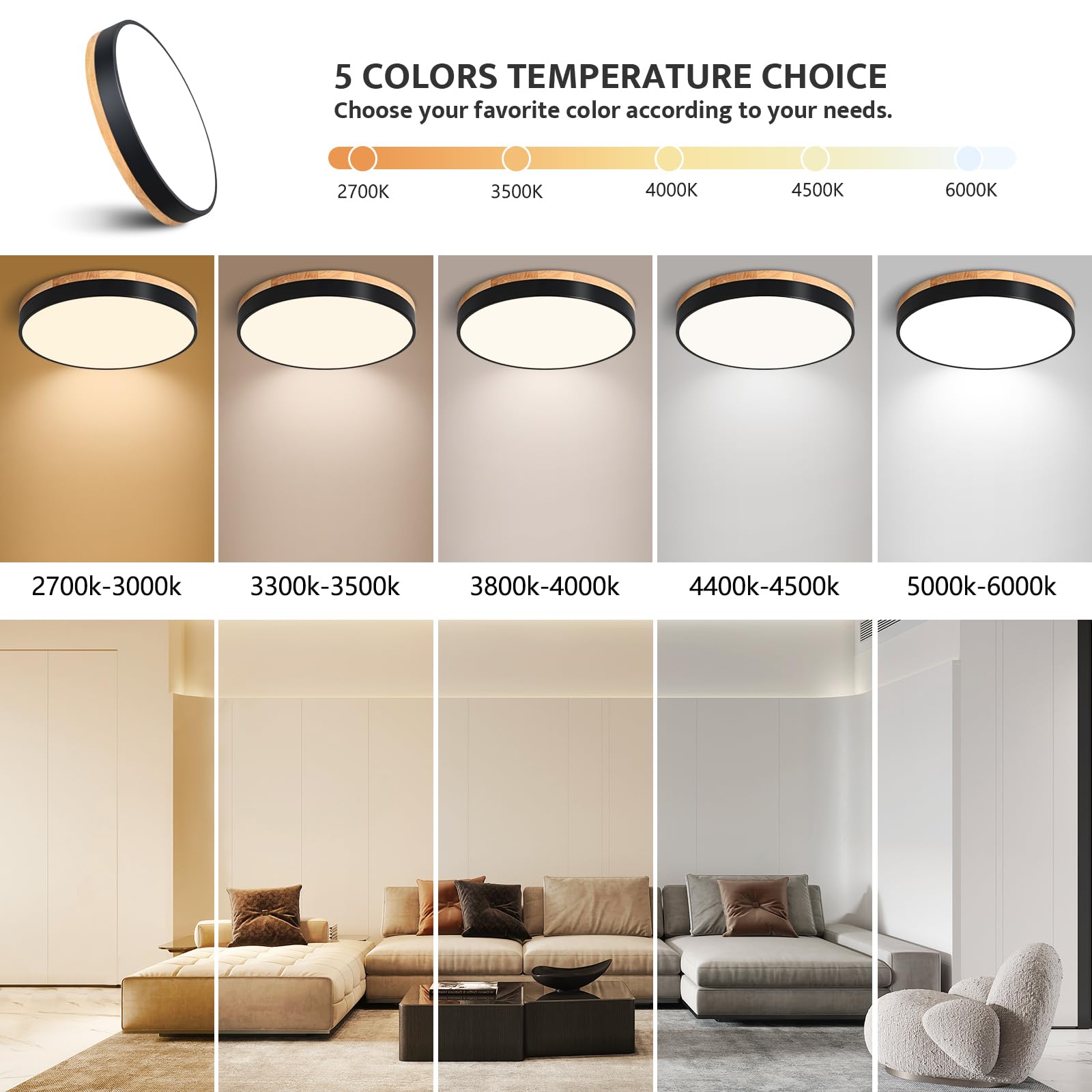 Goomavi Dimmable Black Flush Mount LED Ceiling Light, 15.74in Modern 2700K-6000K Fixture for Living Room, Dining Room, Bedroom, Kitchen