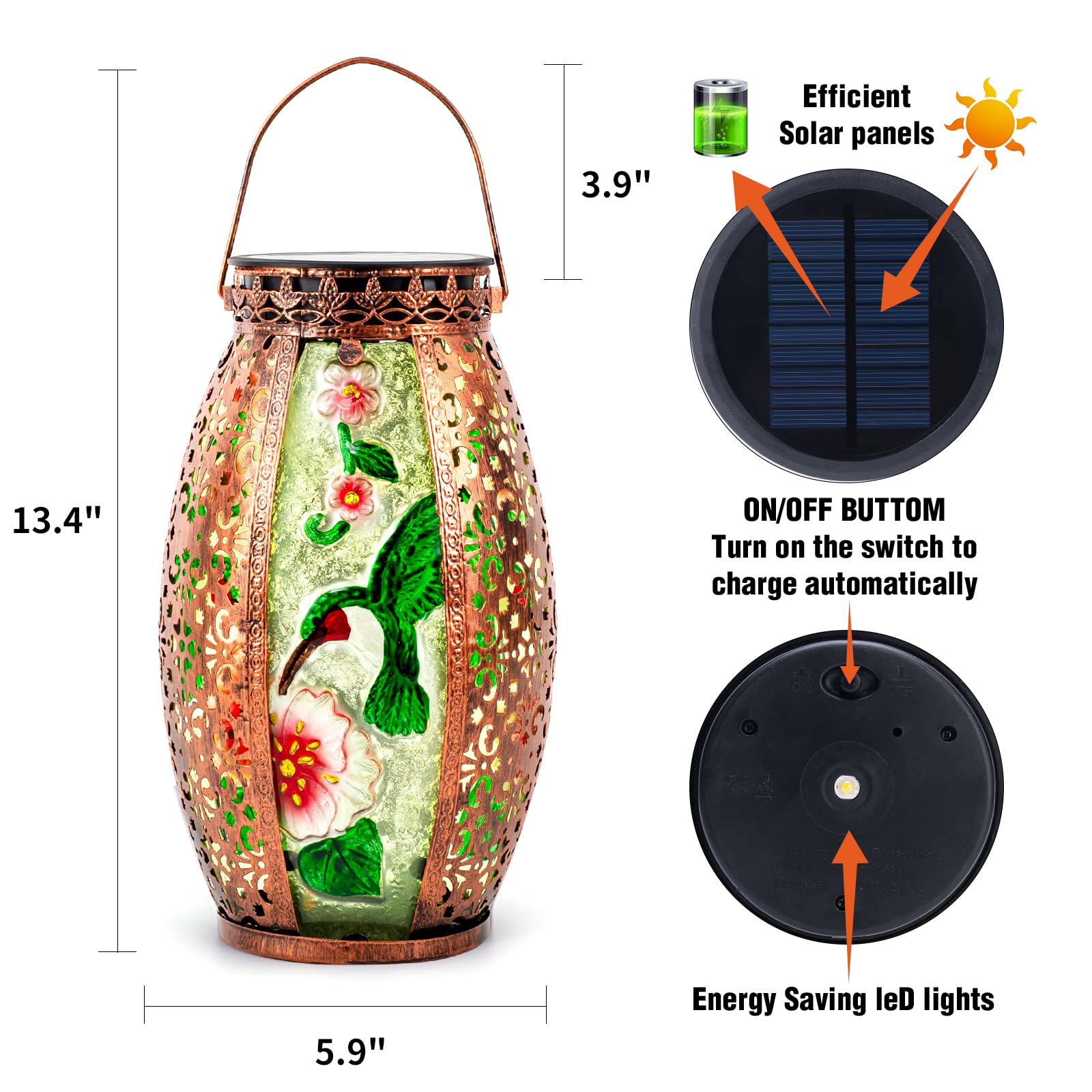 Gifts For Women Mom Grandma, Outdoor Solar Lantern-Waterproof Hummingbird Hanging Metal Decorative Lights For Patio Table Garden