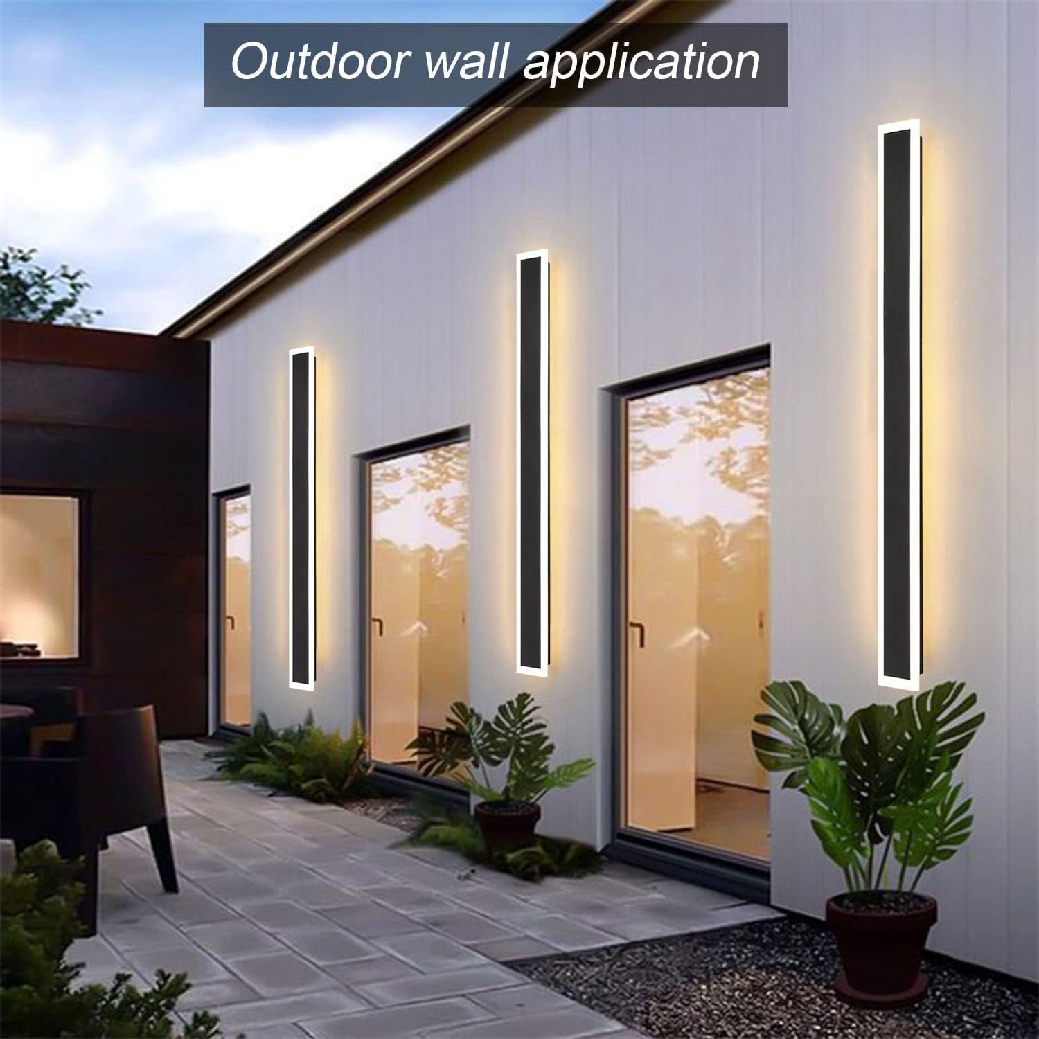 Tuord 2 Pack 23.6Inch Long Outdoor Led Wall Lights,18W Waterproof Ip65 Warm White Led Wall Light Rectangular Black Wall Light,Le