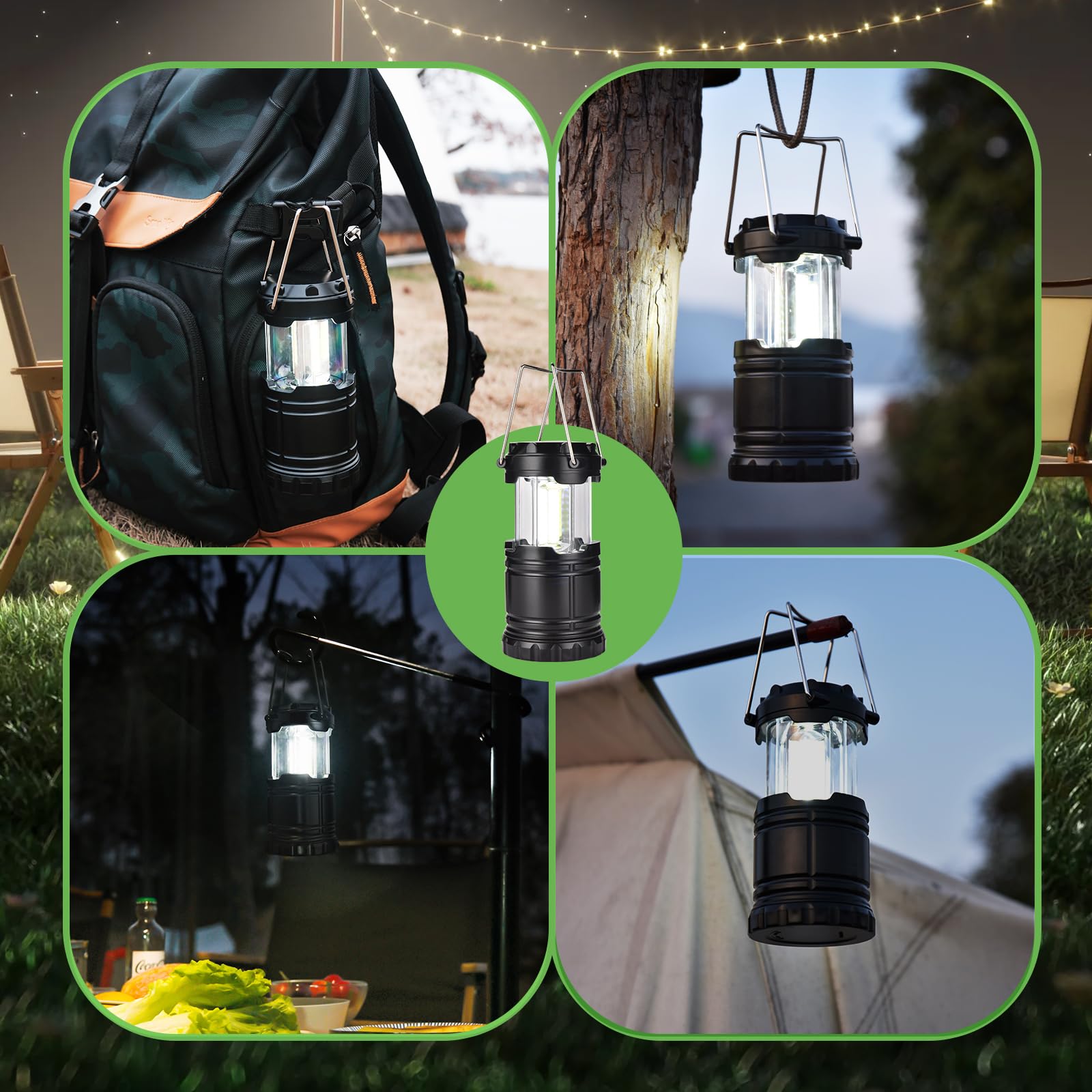 Kpkjoo Lantern Collapsible Camping Light, Super Bright Led, Battery Operated, Black, Model 5800, Ideal For Indoor & Outdoor Use