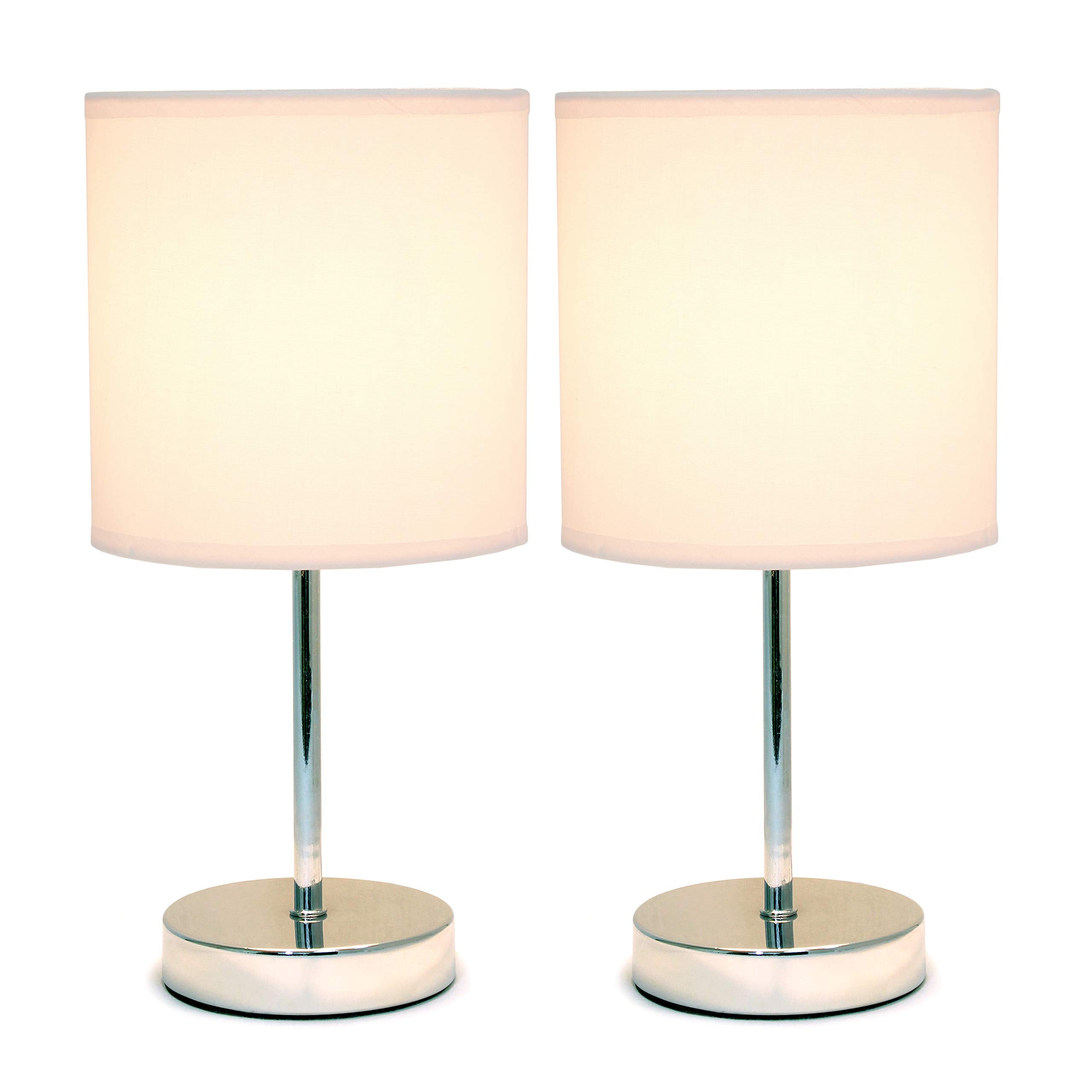 Simple Designs Lt2007-Bpk Mini Table Lamp, Chrome, Fabric Shade, Blush Pink, No Bulb