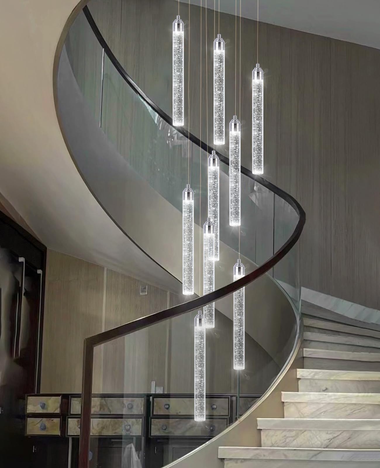 dolria 12-Lights Chandelier LED Dimmable Pendant Light Fixture Chrome Finish for Living Room, Entryway, Model PC0008