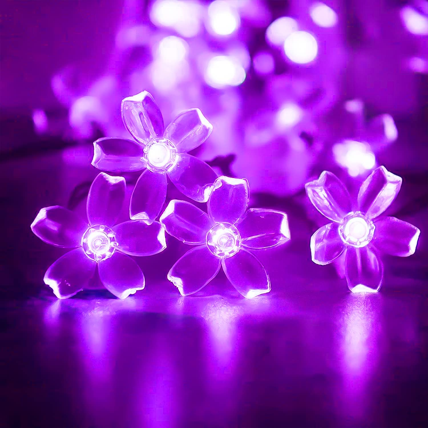 Flower Battery Operated String Lights Cherry Blossom Christmas Fairy Lights 30Led Indoor Outdoor Waterproof Decoration For Halloween Camping,Garden Fence,Birthday,Wedding Party,Bedroom,Gfit (Purple)