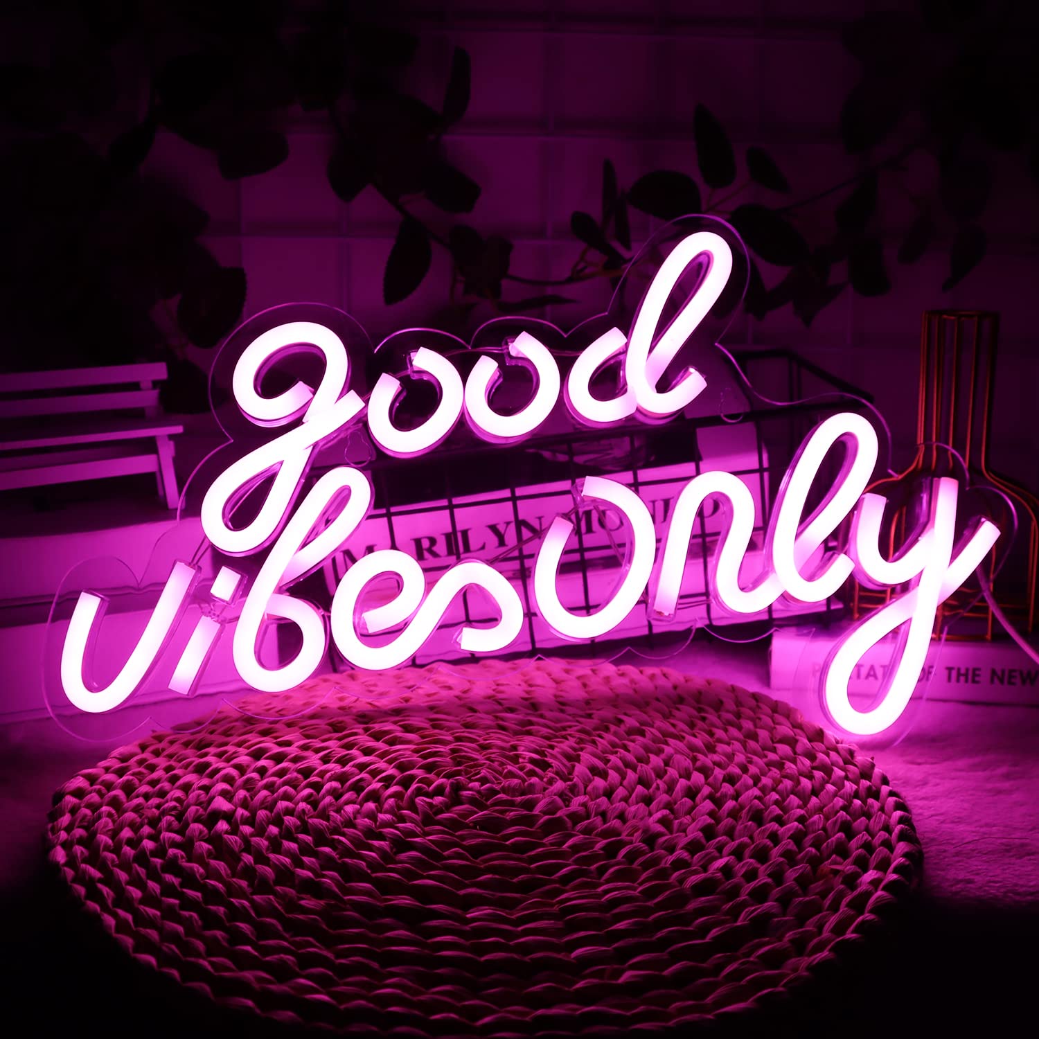 JFLLamp Good Vibes Only Neon Signs for Wall Decor Neon Lights for Bedroom Led Signs Suitable for Living Room Beer Bar Game Room Hotel Birthday Party Restaurant Christmas Led Art Wall Decorative Lights Unique Gift for Lover, 16.5*10 Inch(Pink)