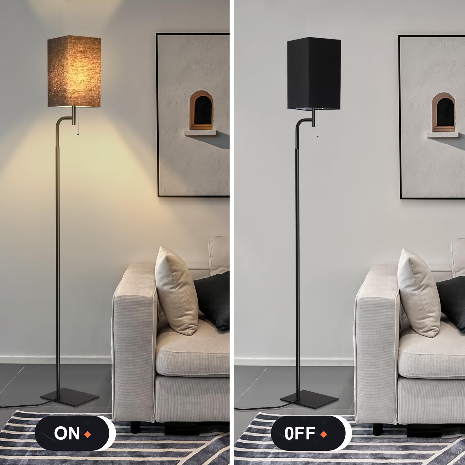 Iporovon Modern Floor Lamp - Black, Minimalist Design, Linen Shade, 3 Color Temperatures, Model FL-230217-A