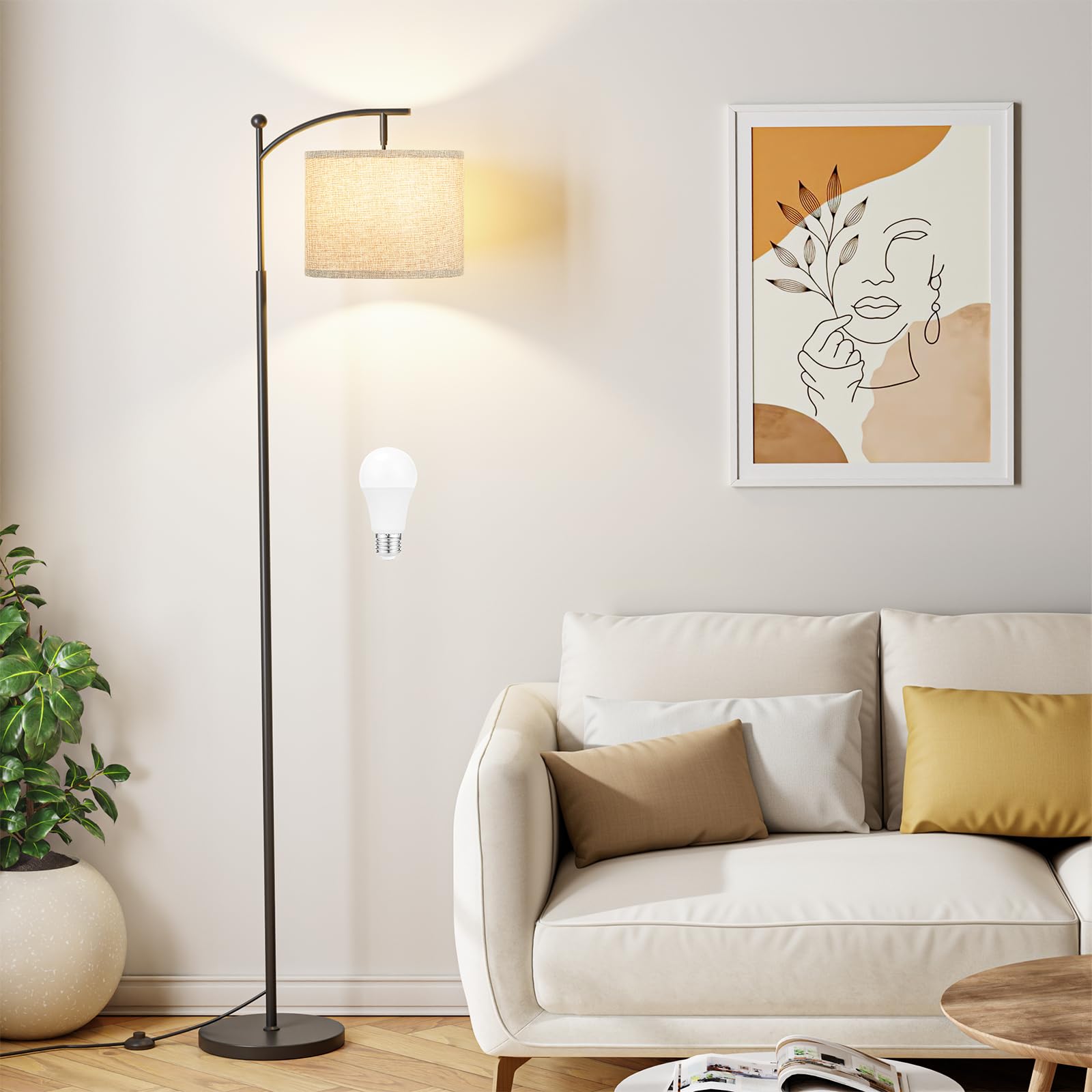 60&quot; Floor Lamps for Living Room with 3 Color Temperatures, Adjustable Grey Shade with Black Pole, Tall Lamps for Living Room Bedroom Office Classroom Dorm Room, 9W Bulb Included