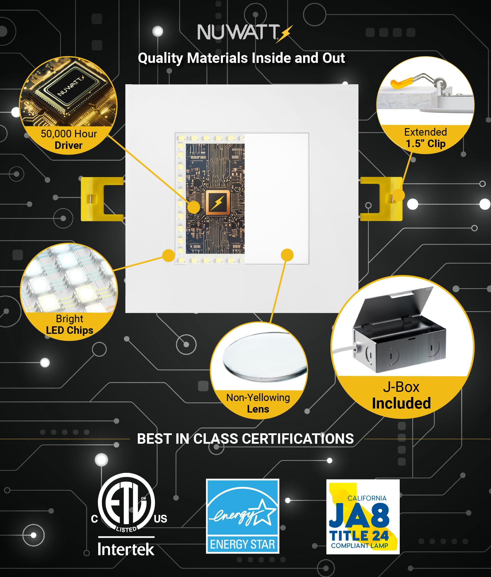 Nuwatt 12 Pack 4 Inch Led Square Recessed Lighting, 5Cct Selectable 2700K/3000K/3500K/4000K/5000K, 630 Lumens Dimmable, Ic Rated