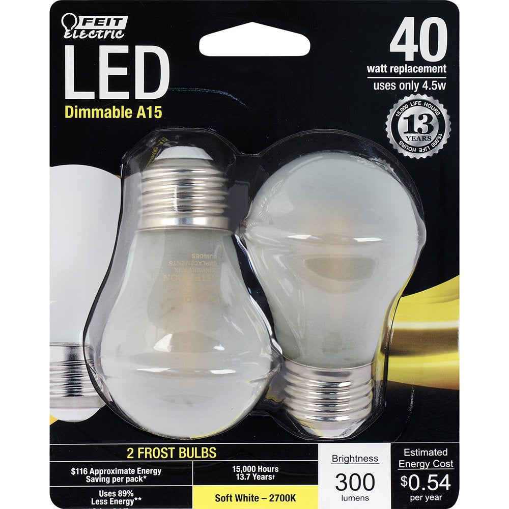 Feit Electric Decorative Frost Glass Filament LED Light Bulb, 40W Equivalent, Soft White, 2 Count, Model BPA1540/F/827/LED/2