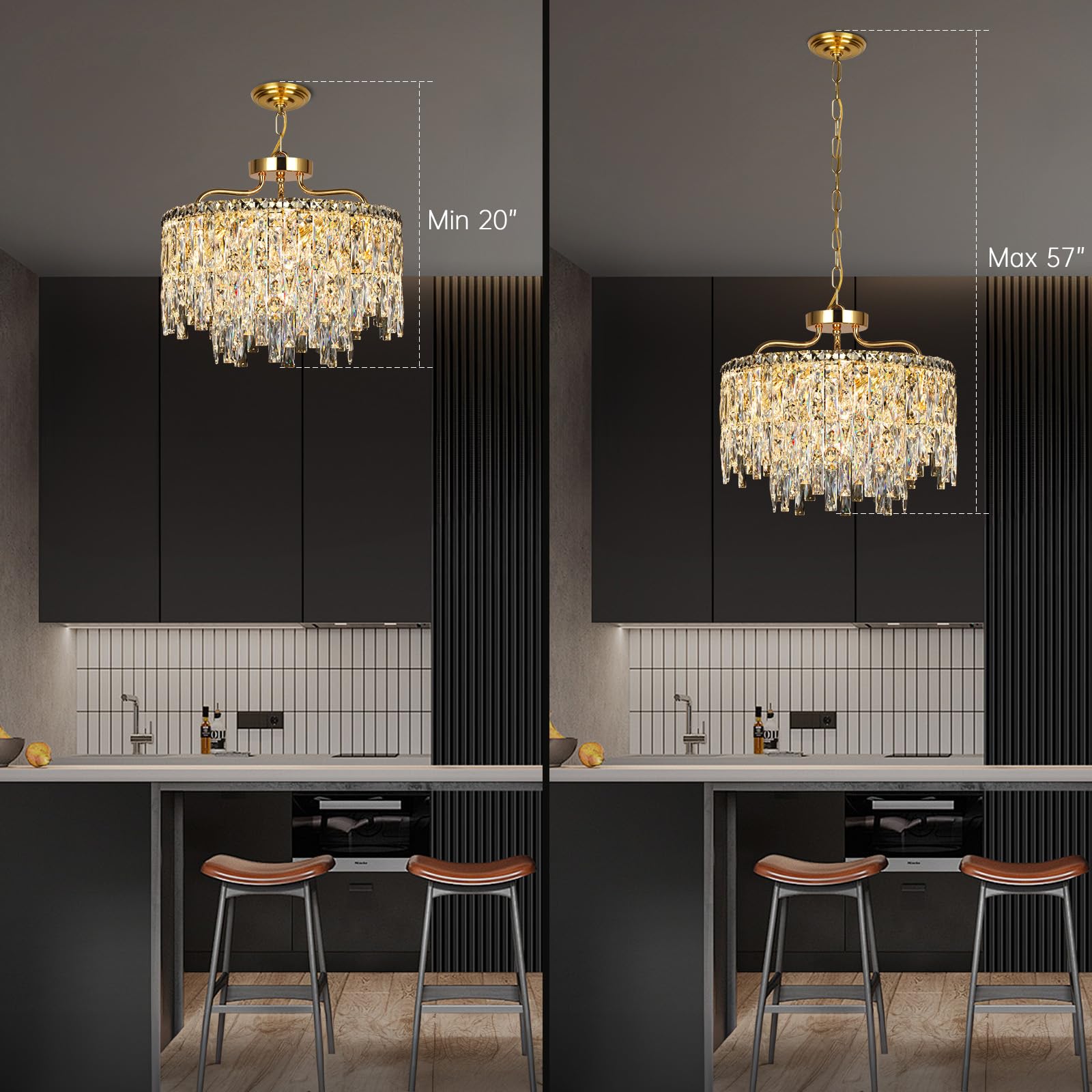 NISIDUN 6-Light Gold Crystal Chandelier, Modern Pendant Lighting for Dining Room, 18" Diameter, Luxury Ceiling Fixture