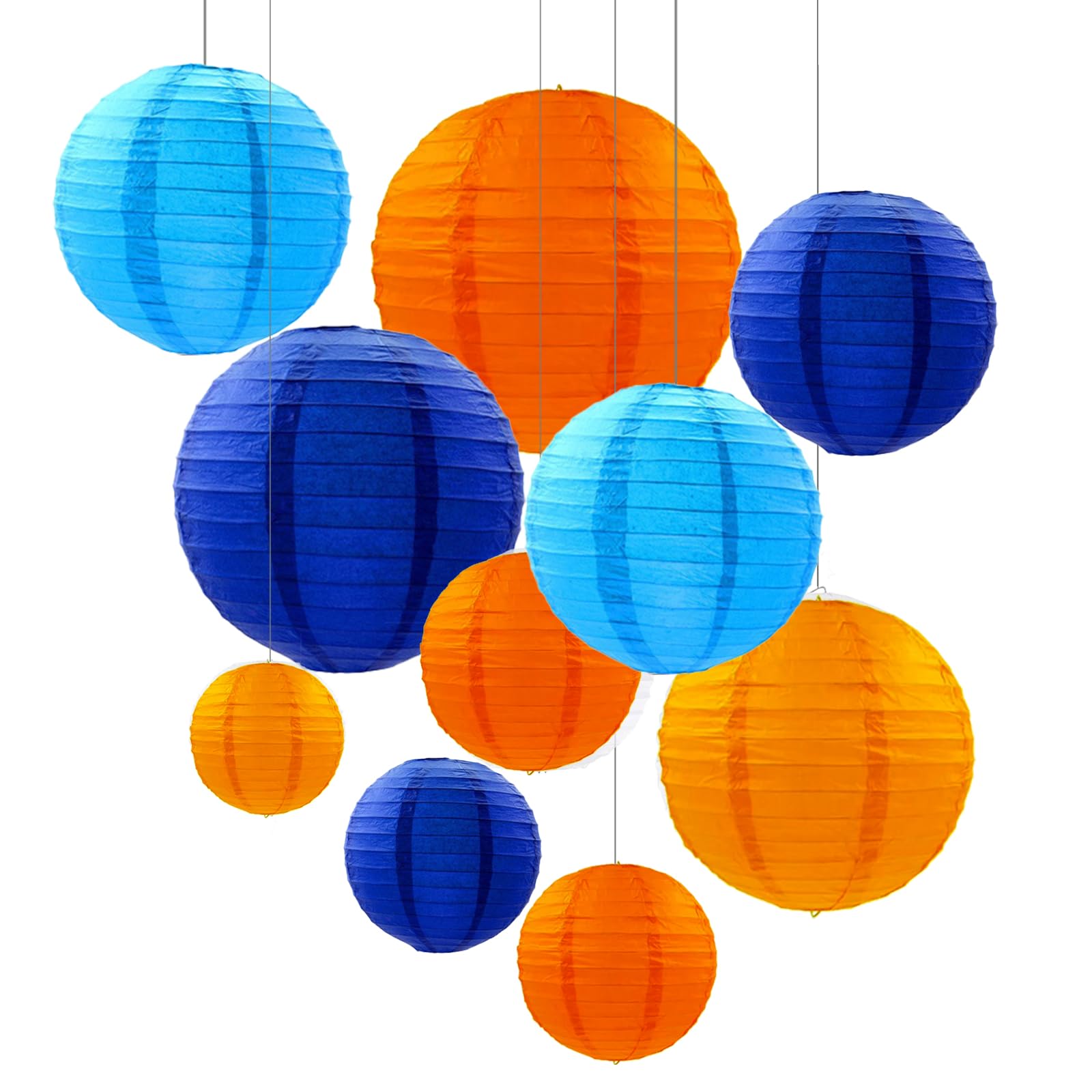 ZOOYOO 10Pcs Paper Lanterns Blue Orange Round Hanging Tissue Paper Lanterns Decorations for Kids Birthday Graduation Carnival Theme Party Garden Home Decor