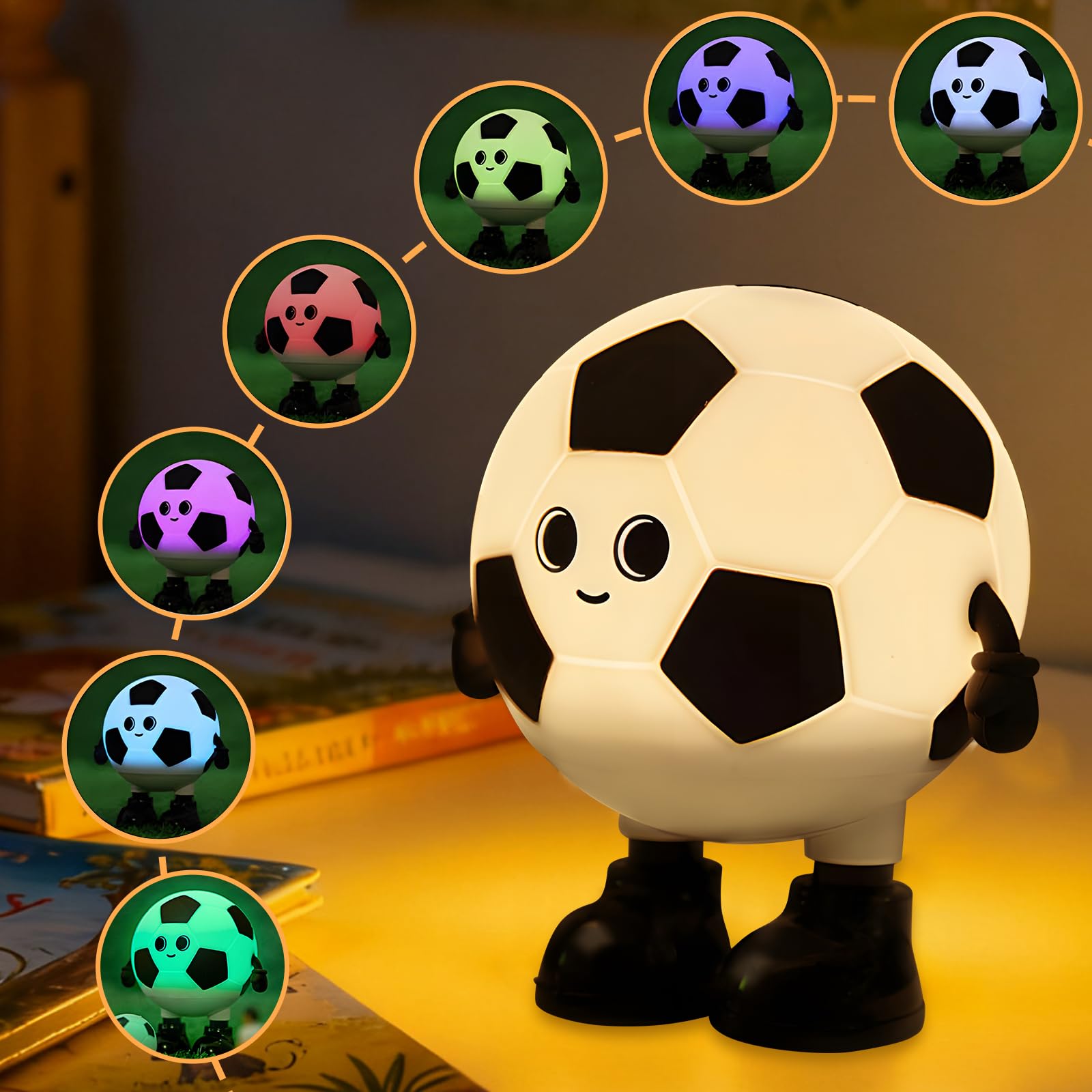Hpydiy Cute Soccer Ball Fun Night Light - Dimmable Rgb Touch Control Lamp  Usb-C Rechargeable  Stress Relief Toy For Sports Fans  Home Decor And Gift