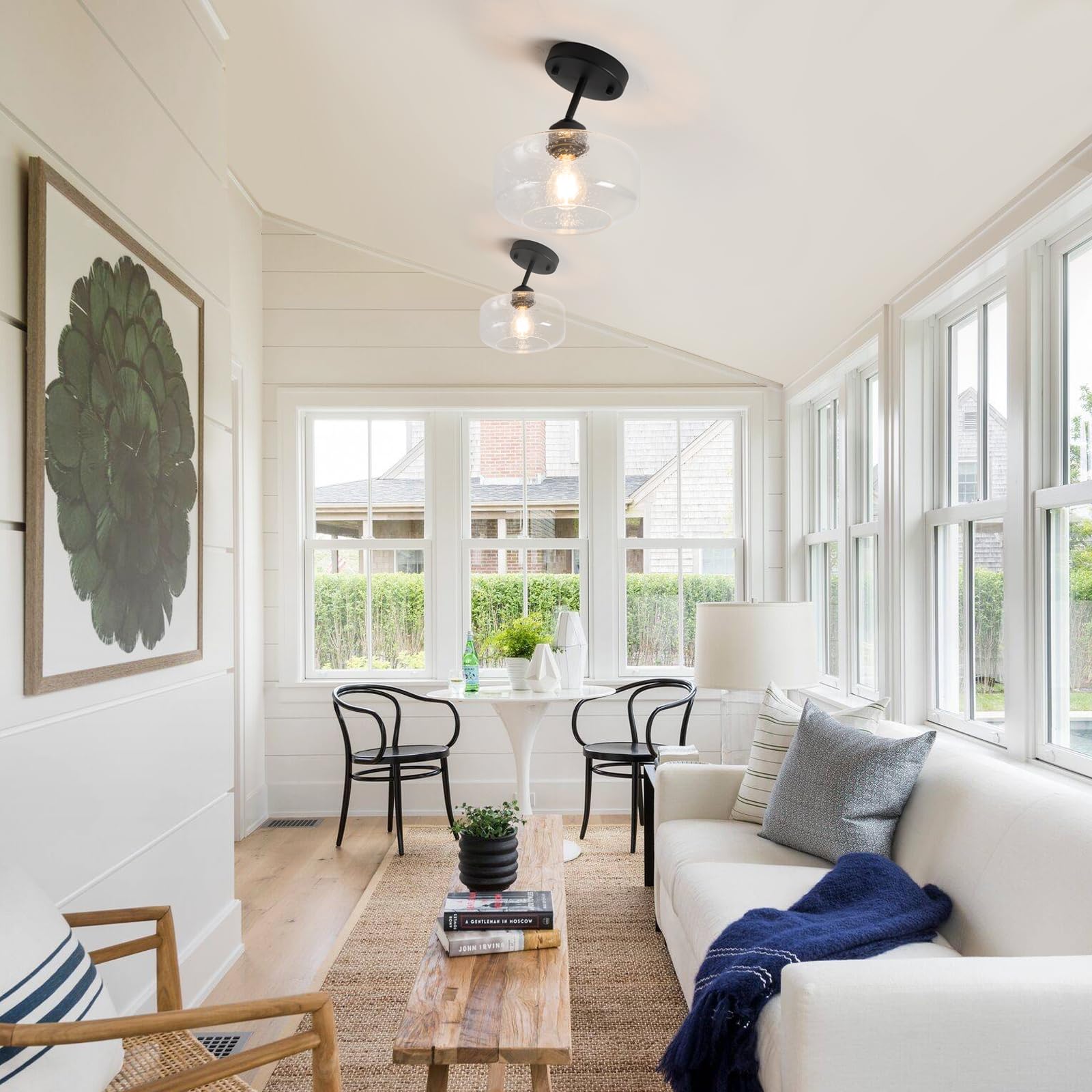 Tehenoo Sloped Ceiling Light With Clear Seeded Glass Shade, Adjustable For Kitchen,Hallway,Living Room