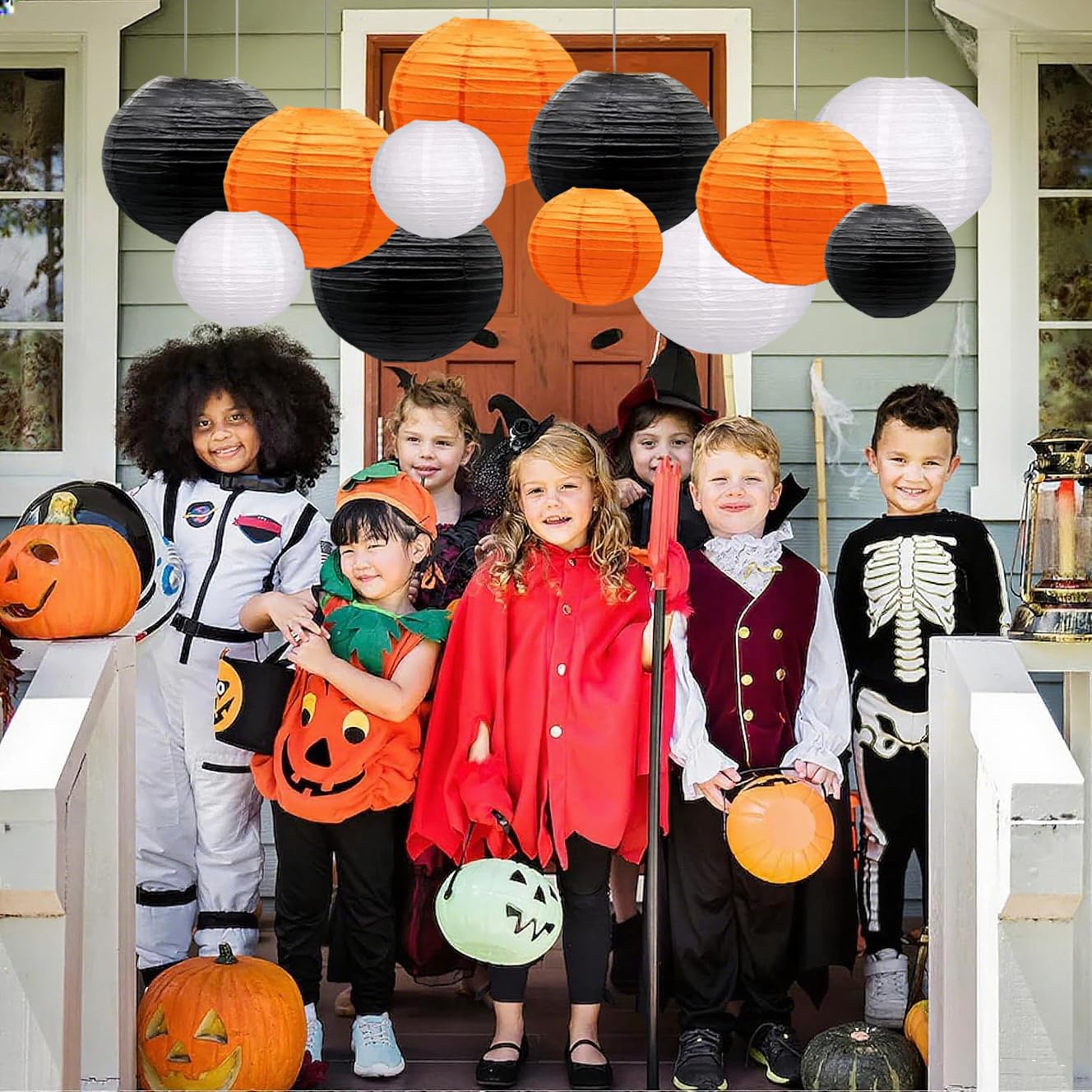 Capesaro Orange Black White Paper Lanterns Decorative 12Pcs Halloween Hanging Decorations For Graduation Thanksgiving Birthday Party Decorations