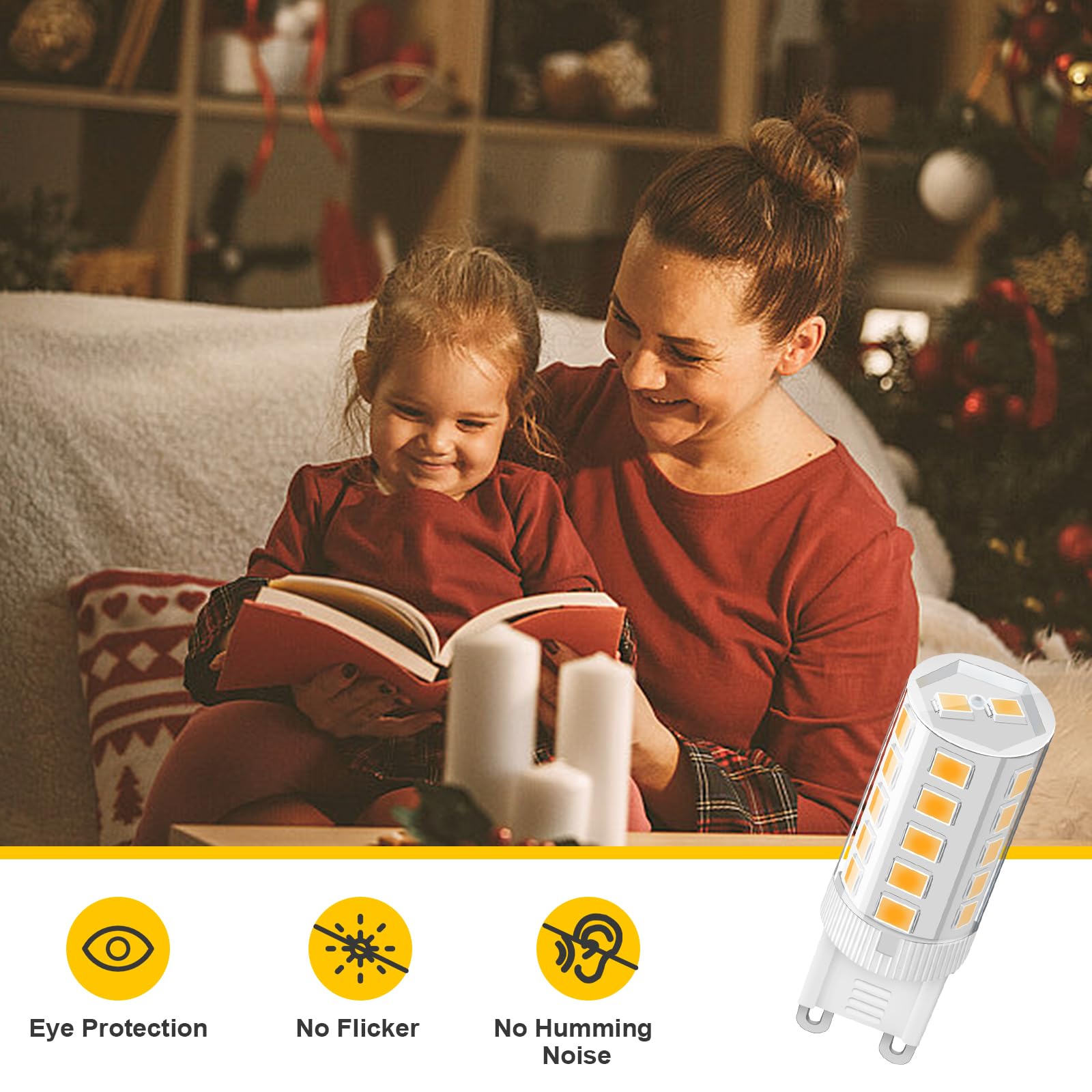 Topleder G9 Led Bulb Warm White 3W, 3000K Non-Dimmable, 30 Watt T4 G9 Halogen Equivalent, 120V No-Flicker, Chandelier Lighting 4