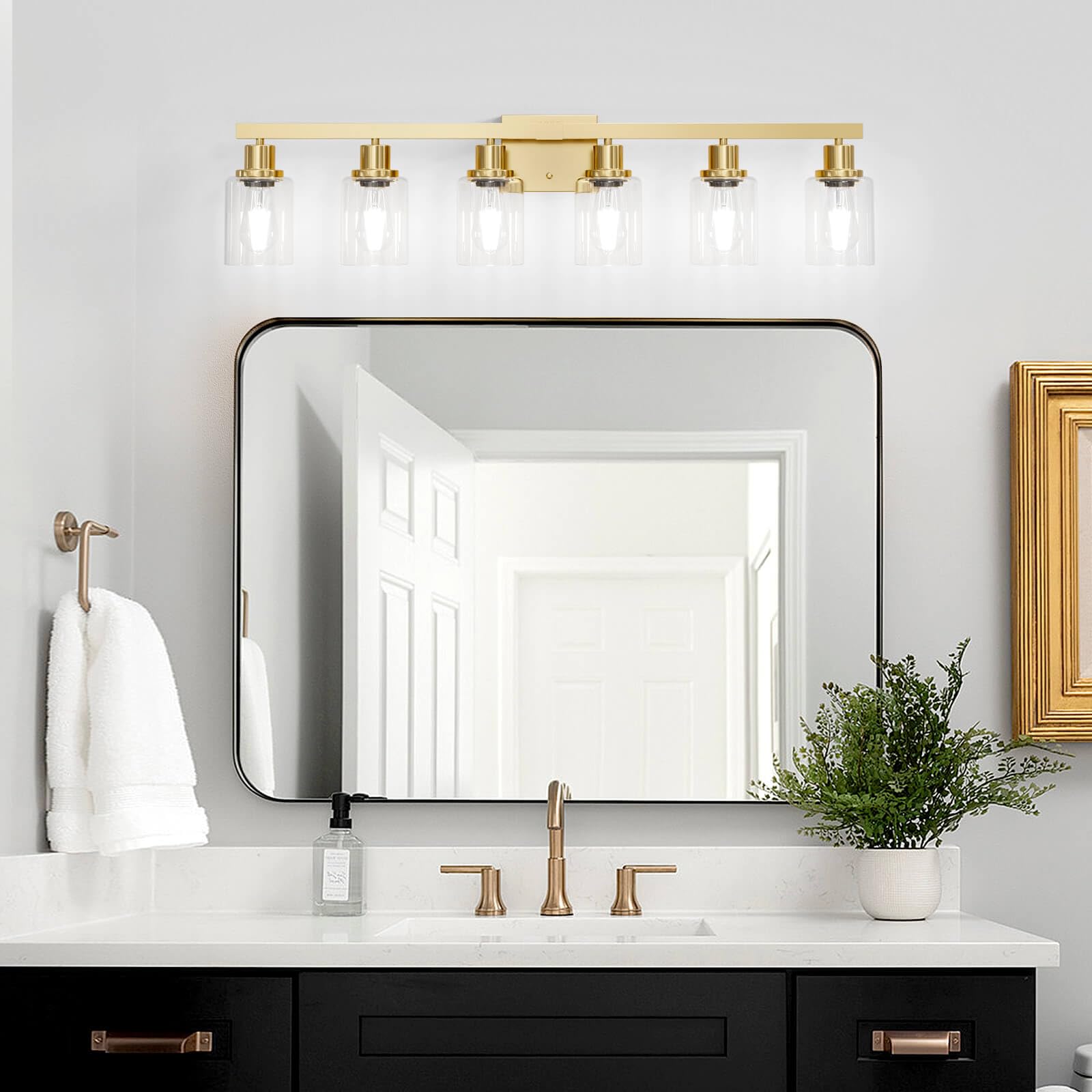 Dikaida 6-Light Gold Bathroom Vanity Light, Modern Brushed Gold Metal Fixtures For Over Mirror, Model Js-6