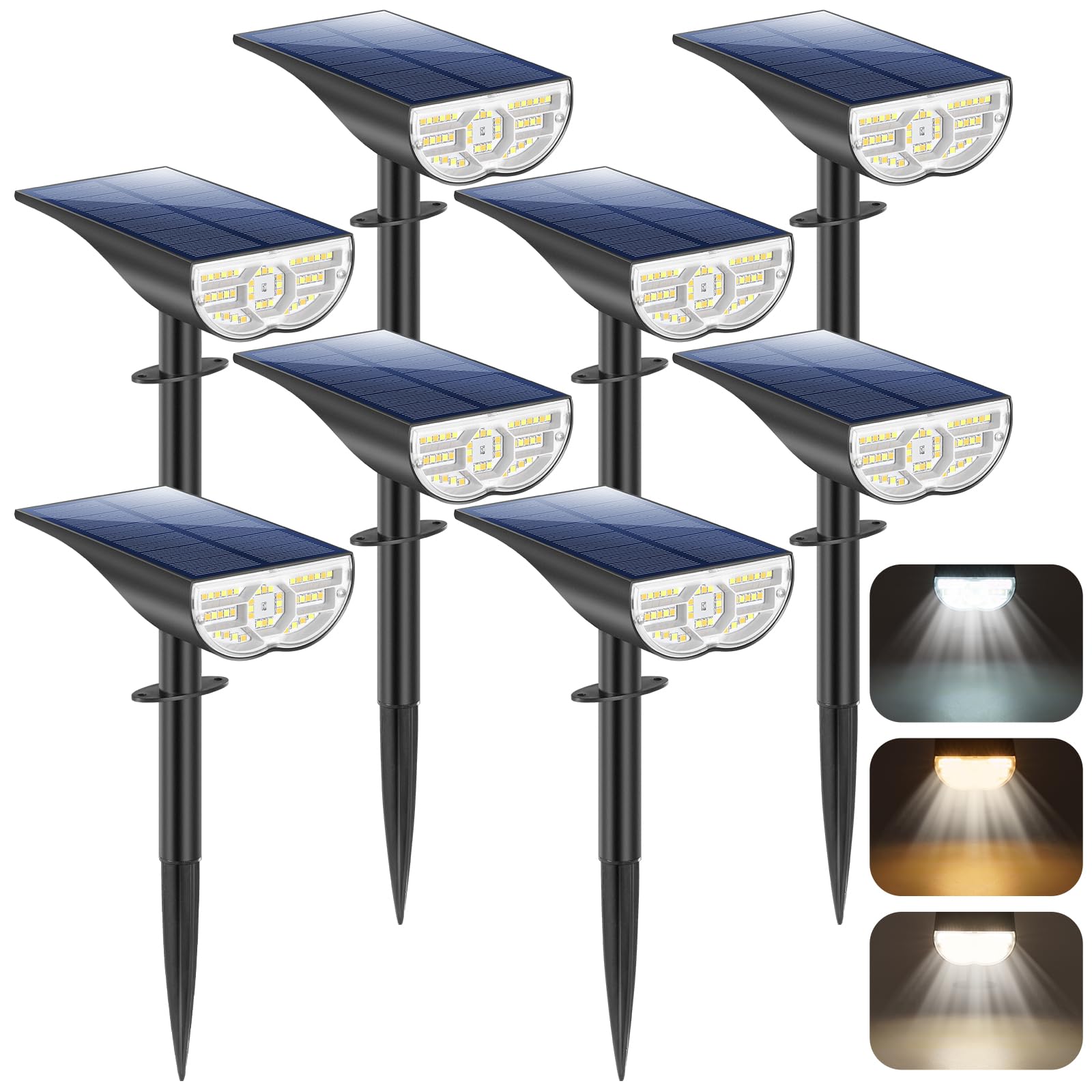 Solar Lights Outdoor, 5 Working Modes Solar Powered Spotlights for Yard, Waterproof Outside Solar Landscape Lights with 3 Color 