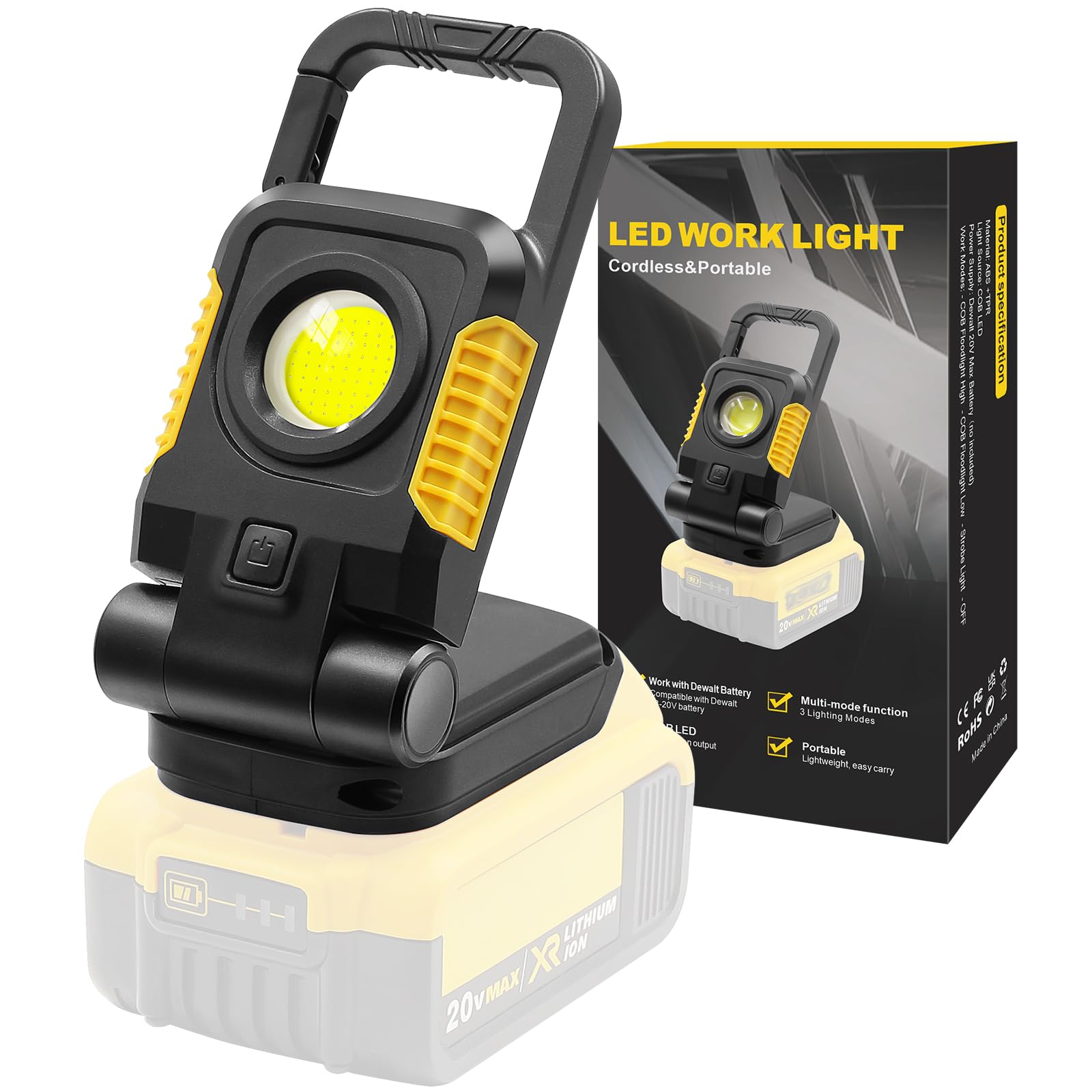 Tresda 18V/20V Cordless Work Light, 25W Portable Flood Light Work For Dewalt 18V Battery, Super Bright Cob Led Work Light With 3 Light Modes And Upgraded Low Voltage Protection(No Battery)