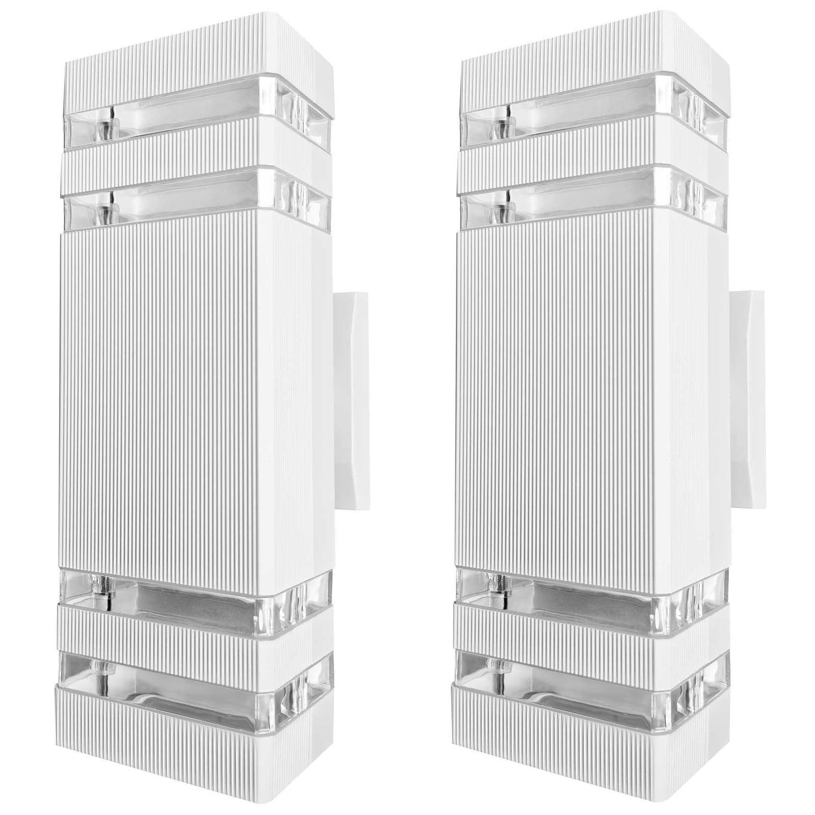 RETRELMP Outdoor Lights Wall Mount, White Up and Down Exterior Lighting Fixtures, Modern Square Porch Wall Sconce Aluminum Front