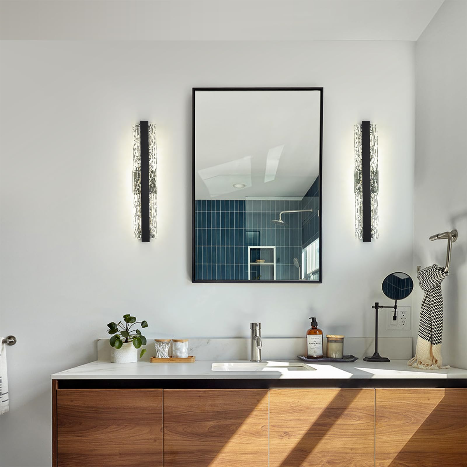 Faziyo Modern Crystal Wall Sconce, 24 Inch, Black, Hardwired, Dimmable, Metal, Model 9205
