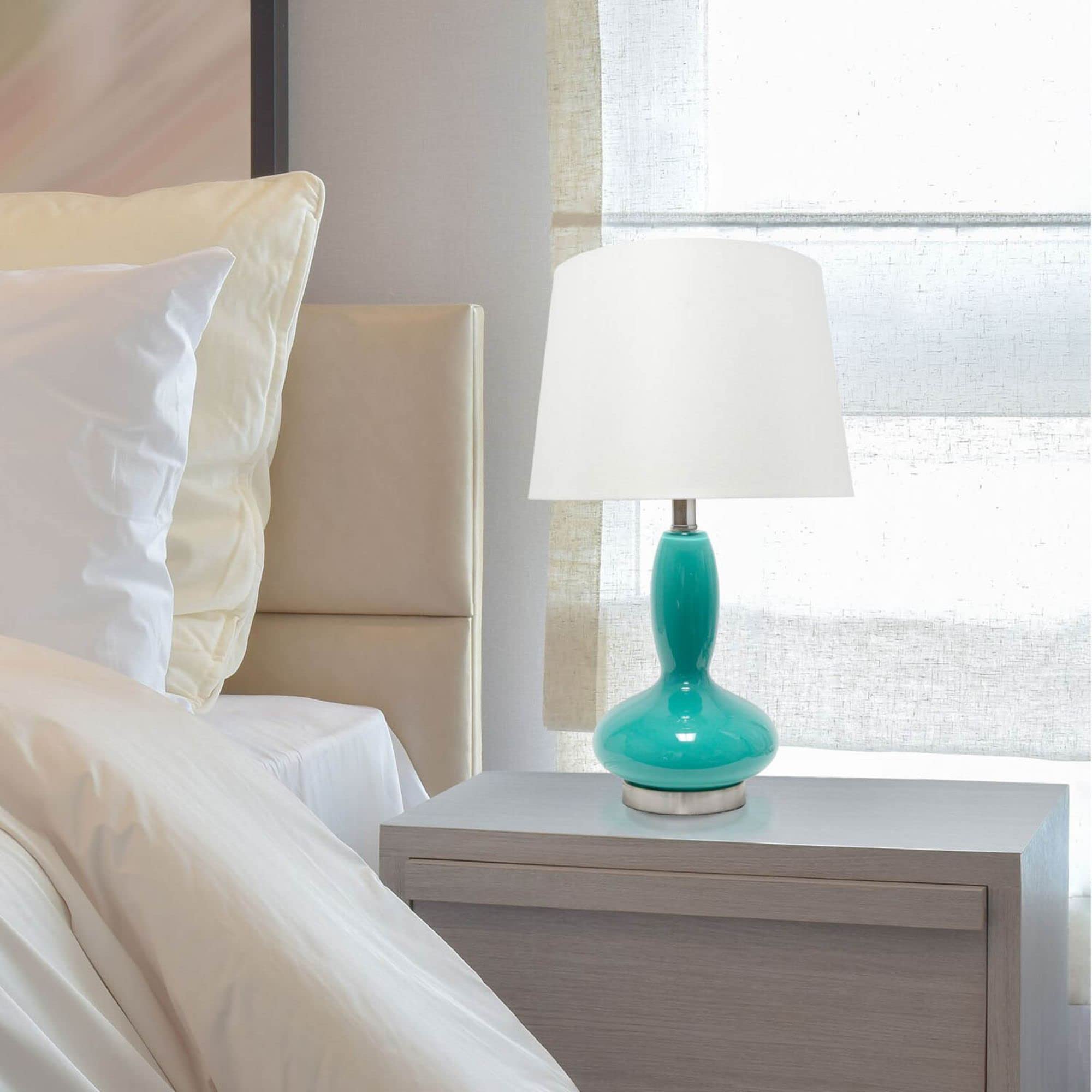 Lalia Home Contemporary Glass Dollop Table Lamp With White Fabric Shade - Teal