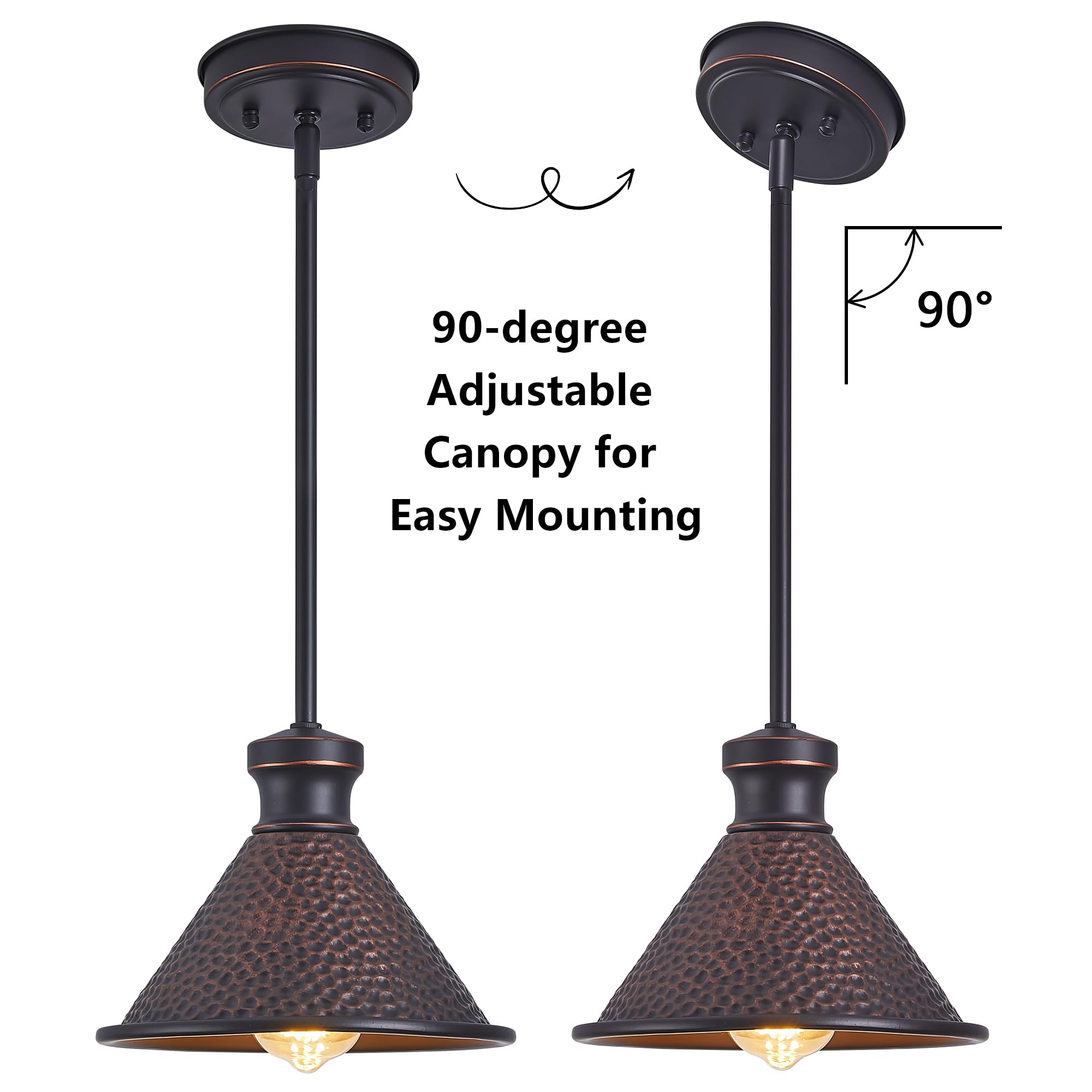 Tarentlight Max 58   Ht Adjustable Tube Mini Pendant,Vintage Hammered Pattern Cast Aluminum Shade,1-E26 Classic Lamp,Oil Rubbed