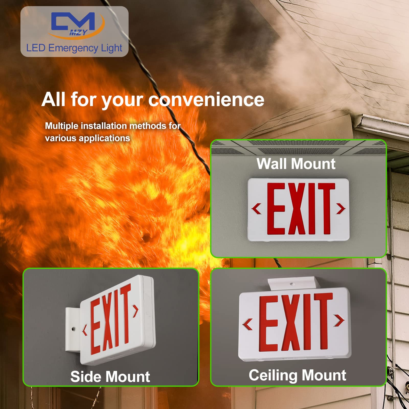 Cm Mzy Exit Sign With Emergency Lights Led Exit Sign Light With Battery Backup,Red Letter Commercial Emergency Exit Sign Lights,Ac 120-277V, Ul Certified 6Pcs