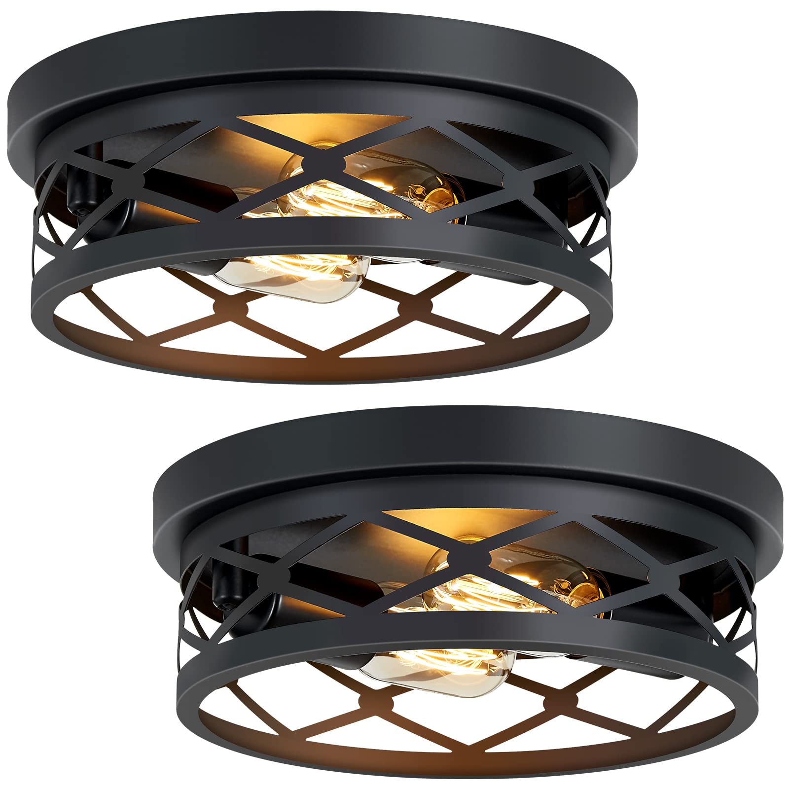 Xpehk 2-Pack Matte Black Flush Mount Ceiling Light, 2-Light Farmhouse Fixture For Home Decor