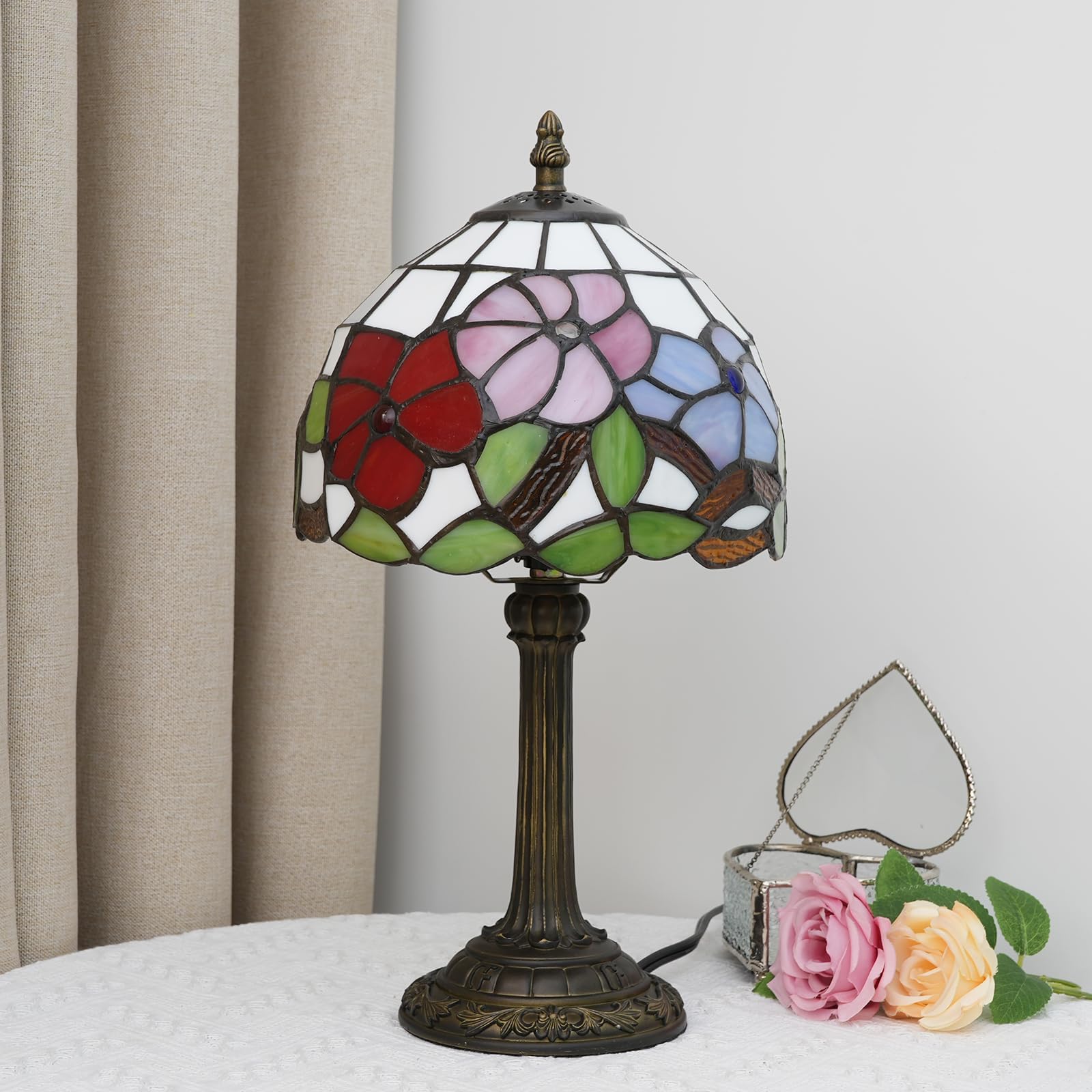 Wecrejoni Tiffany Lamp Stained Glass Lamp Small Bedside Table Lamps For Living Room Bedroom Dorm Kitchen Home Decor Festival Birthday Gift Morning Glory