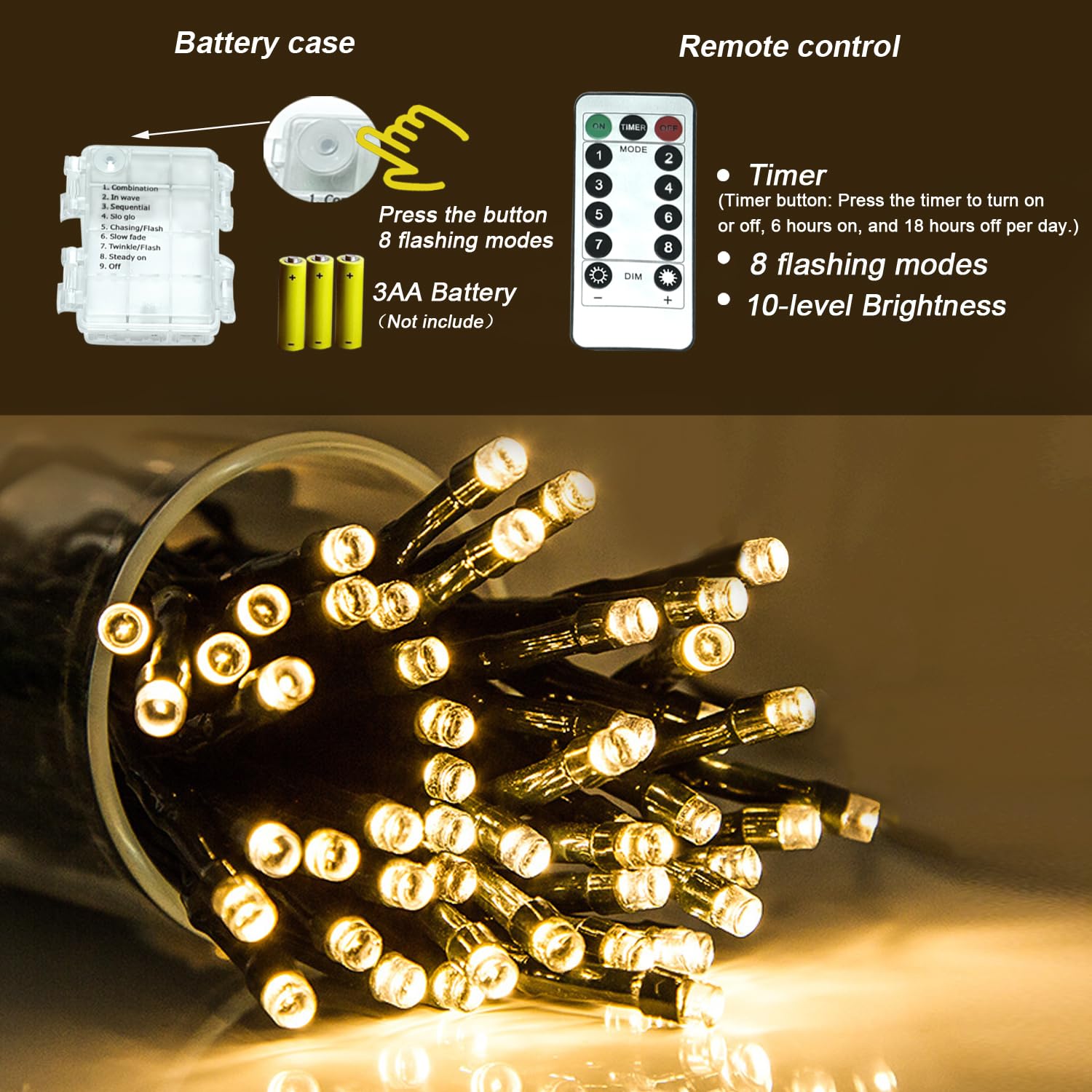 HYODREAM Battery Remote Control String Lights, Christmas Lights 100 LED Clear Mini Lights for Christmas Tree Wedding Indoor Outd