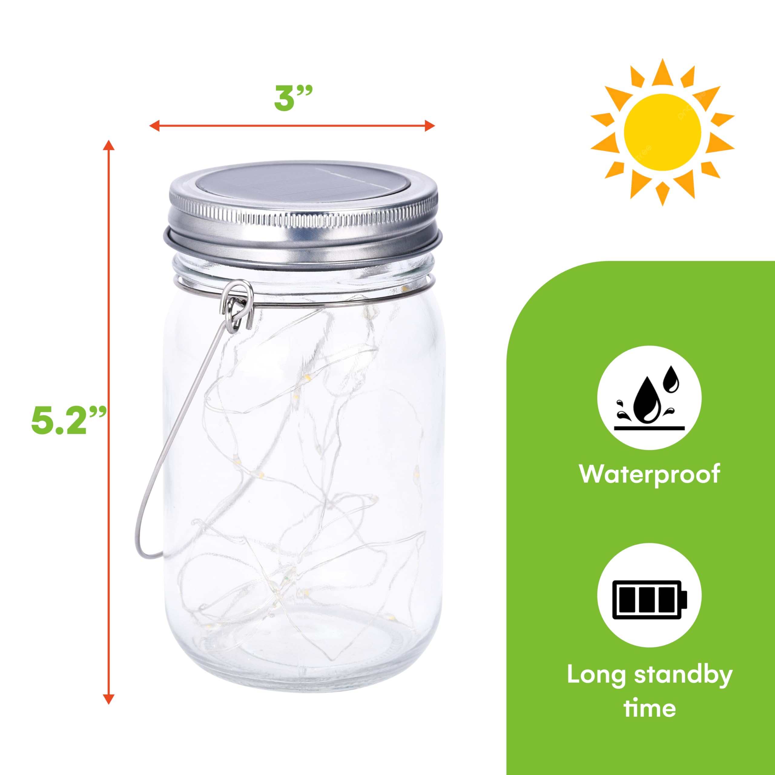 Steadydoggie Solar Mason Jar Lights - Set Of 2 Magical Patio Lights In Glass Lanterns - Hang Them Anywhere Outdoors For Enchanti