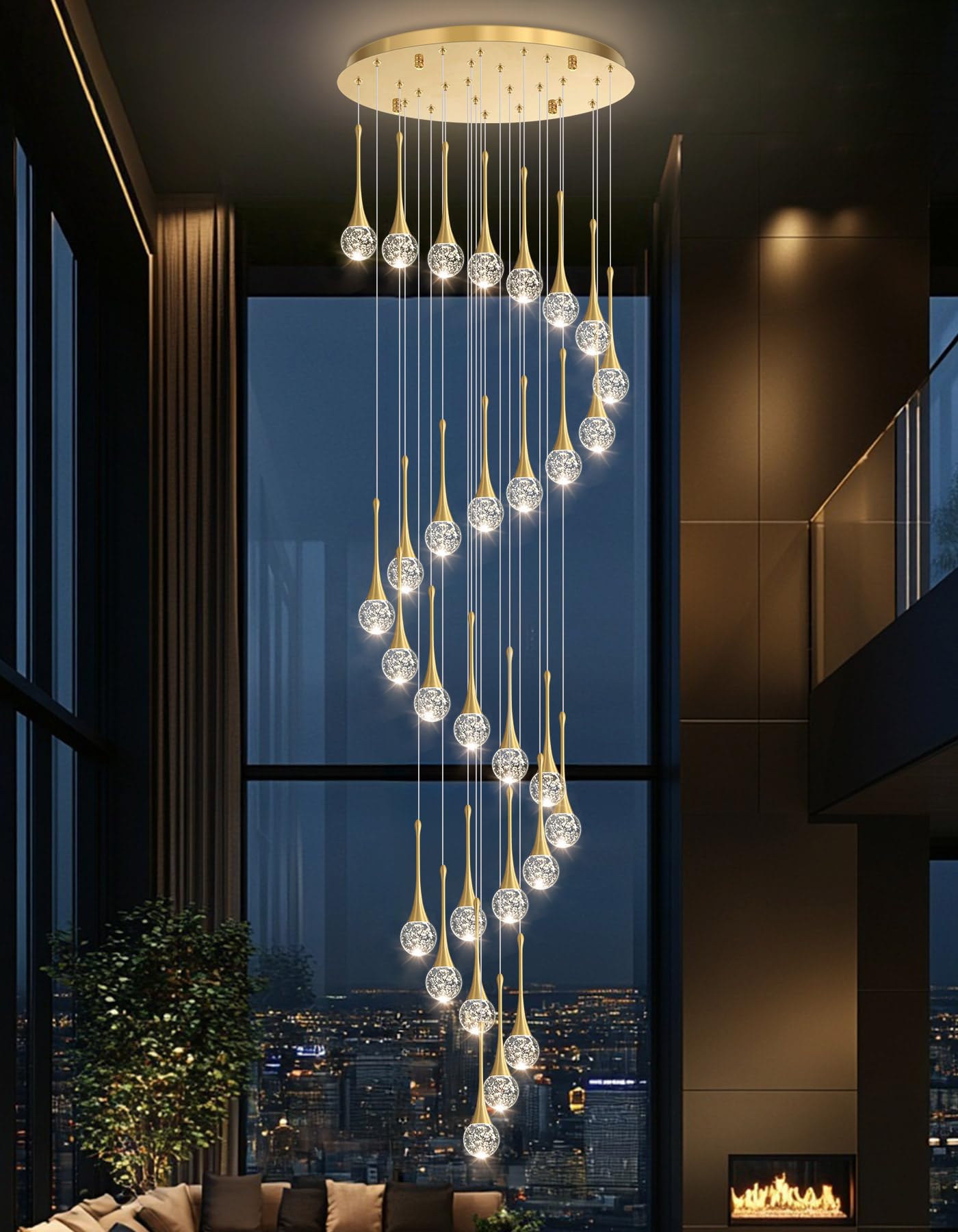 30 Light Modern Glam Crystal Chandelier For High Ceiling Led Dimmable Ceiling Pendant Light Staircase Foyer Enterway Living Room Chandelier Lighting Antique Gold