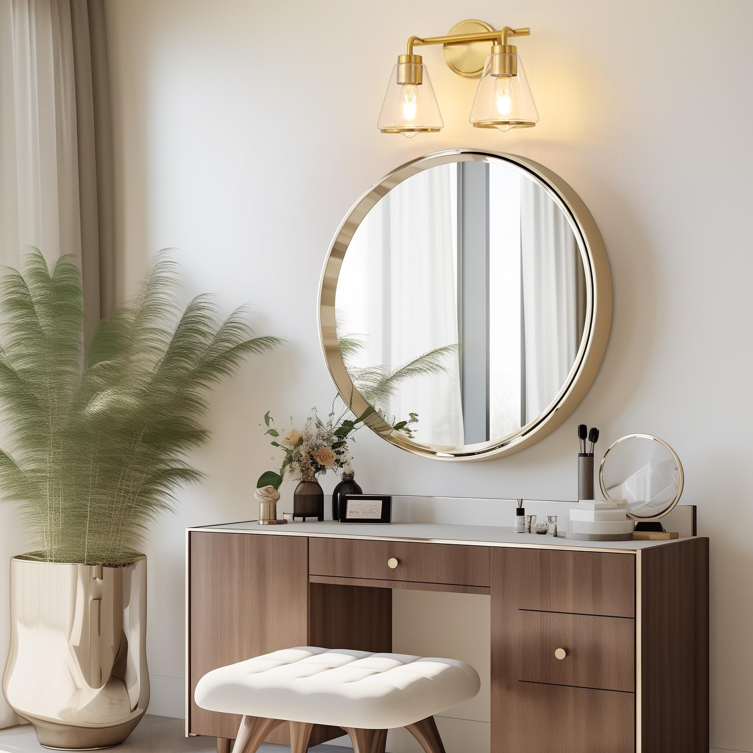 Nadosa Bathroom Light Fixtures Over Mirror Gold Vanity Light 2-Lights With Clear Glass Shade 14 Inch Modern Wall Sconces Bath Light